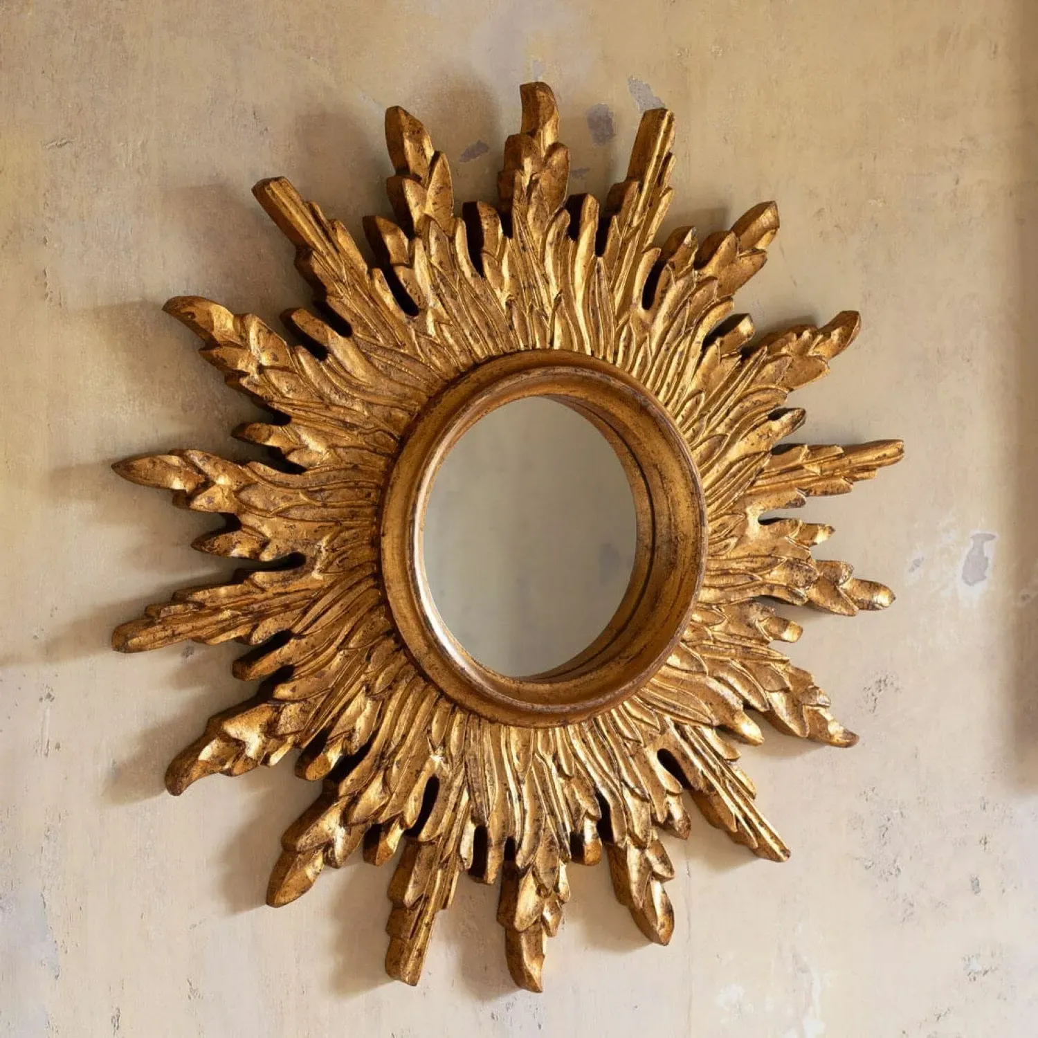Sun Wall Mirror - Antique Gold, Mango Wood