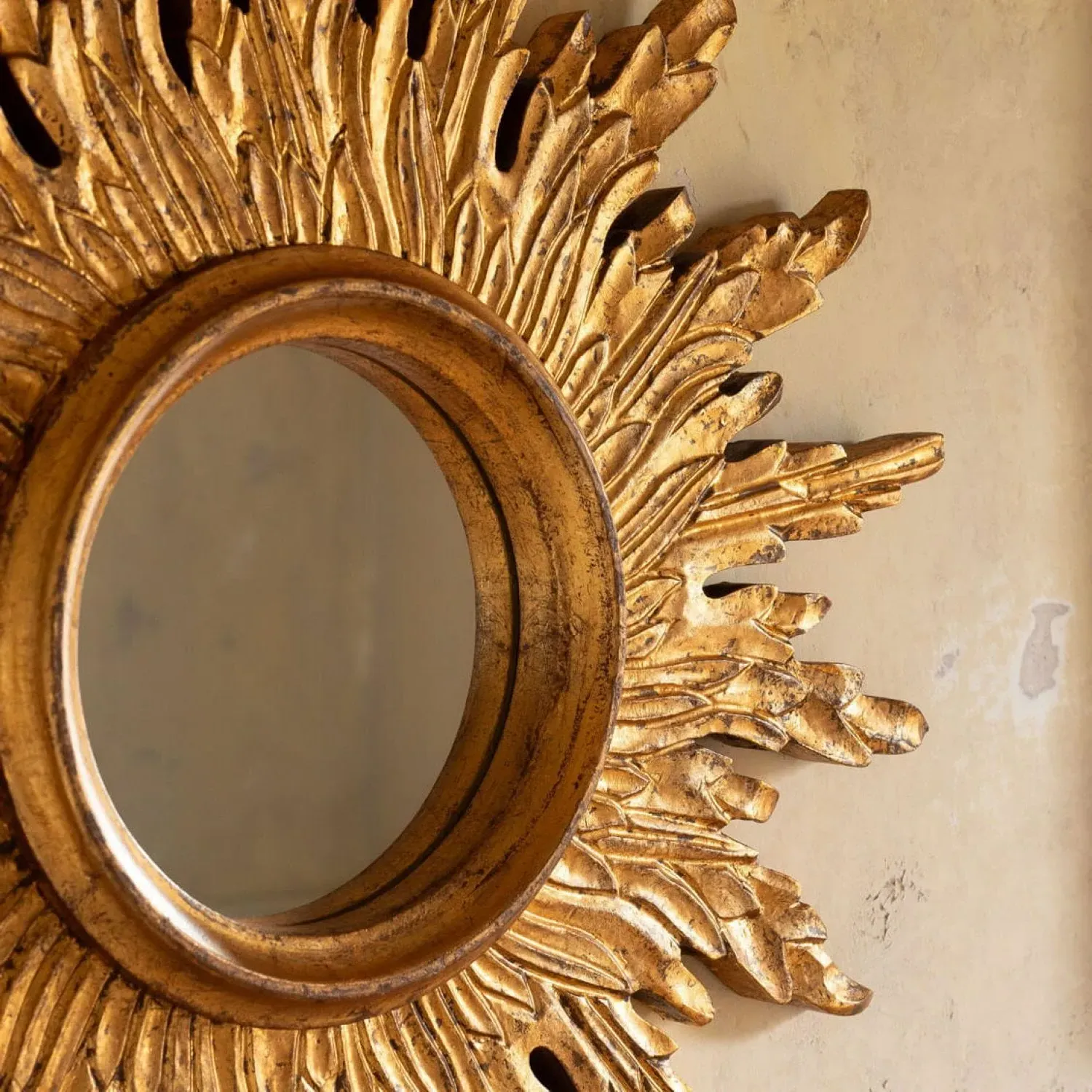 Sun Wall Mirror - Antique Gold, Mango Wood