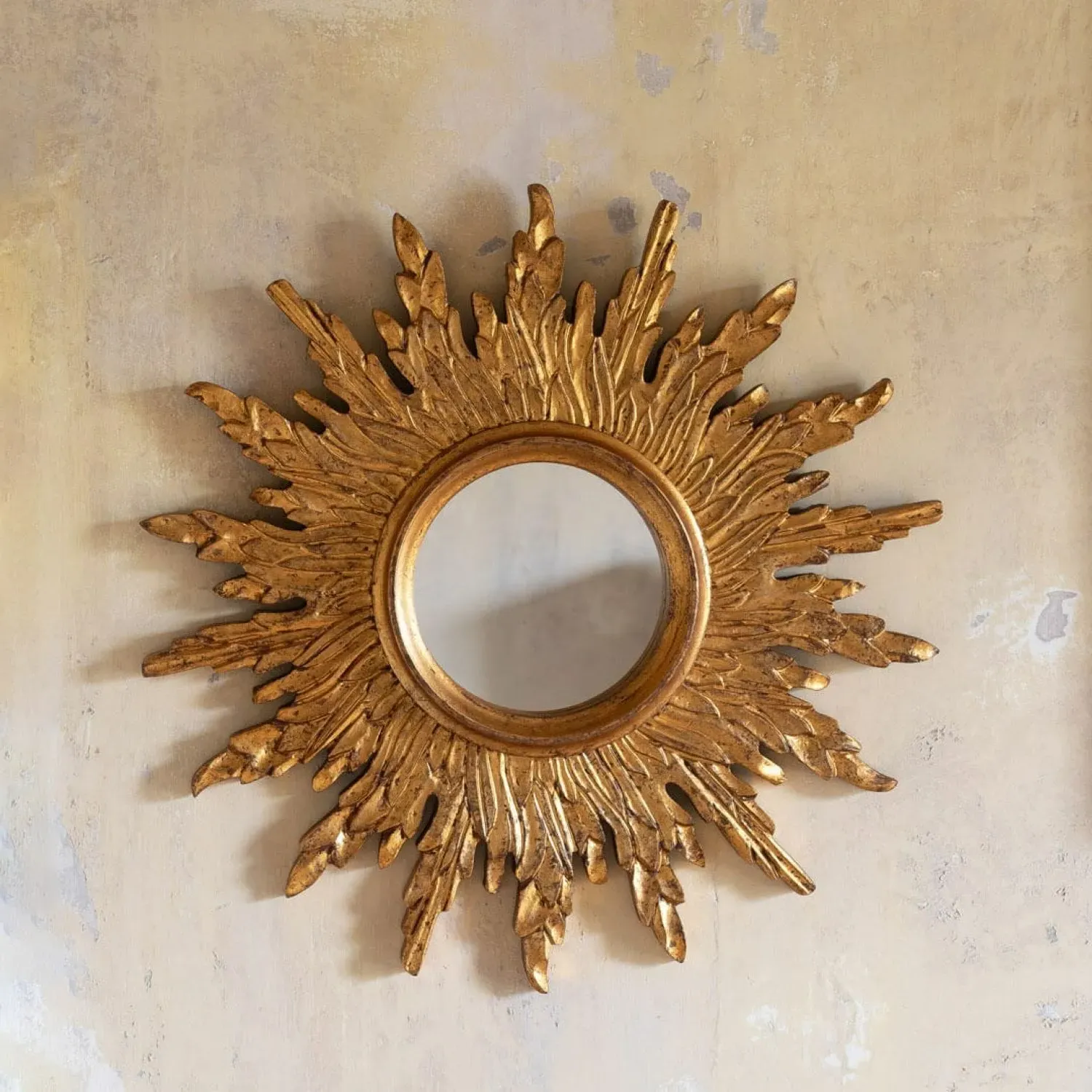 Sun Wall Mirror - Antique Gold, Mango Wood image