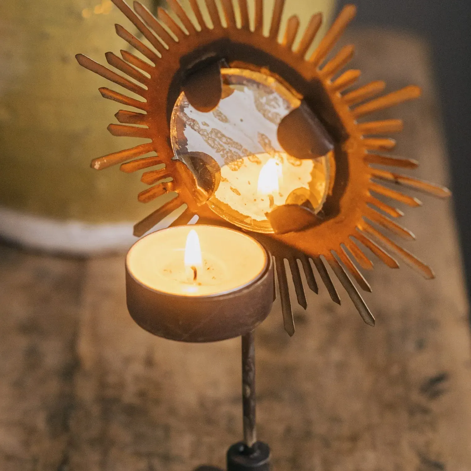 Sunburst Candle Holder - Antiqued Gold