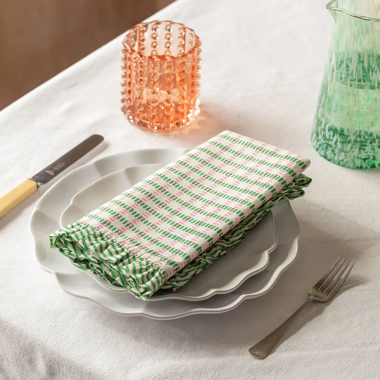 Sundae Napkin with Frill - Green, Cotton