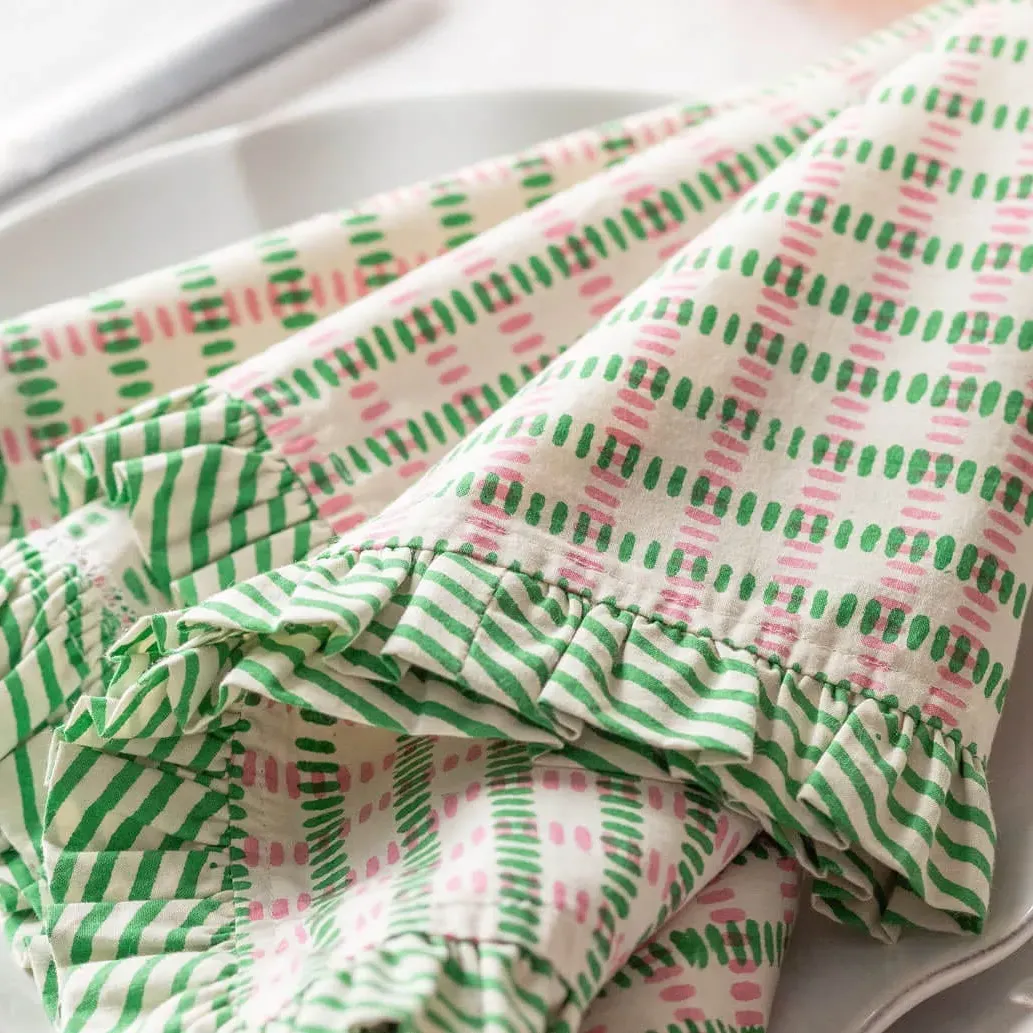 Sundae Napkin with Frill - Green, Cotton