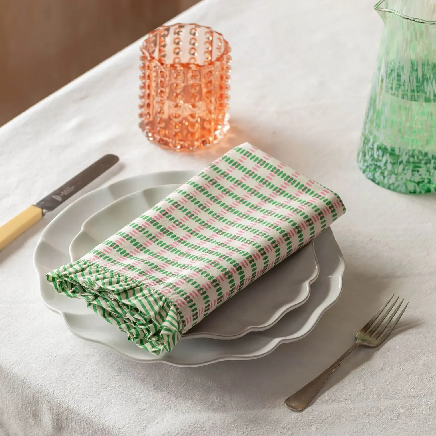 Sundae Napkin with Frill - Green, Cotton