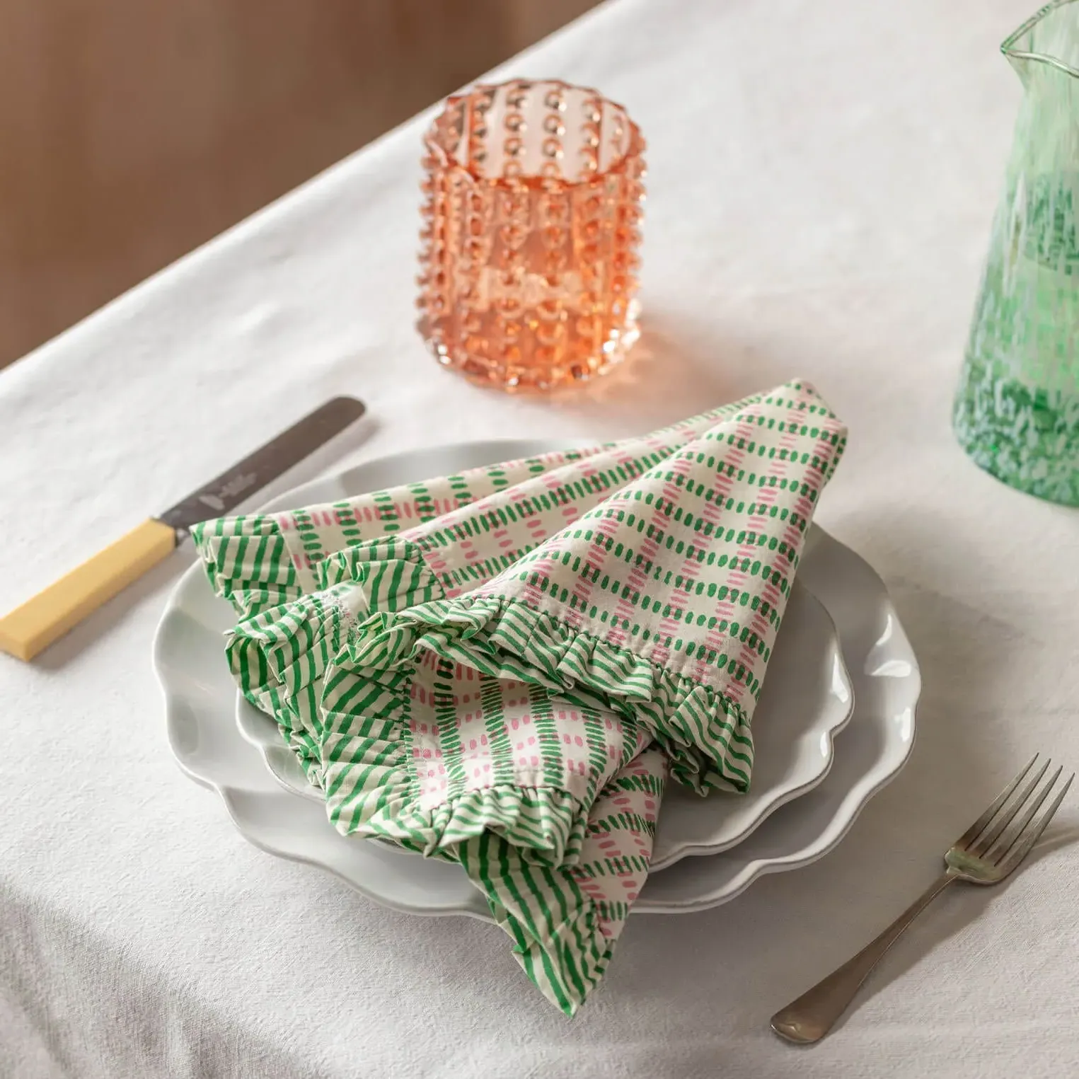 Sundae Napkin with Frill - Green, Cotton image