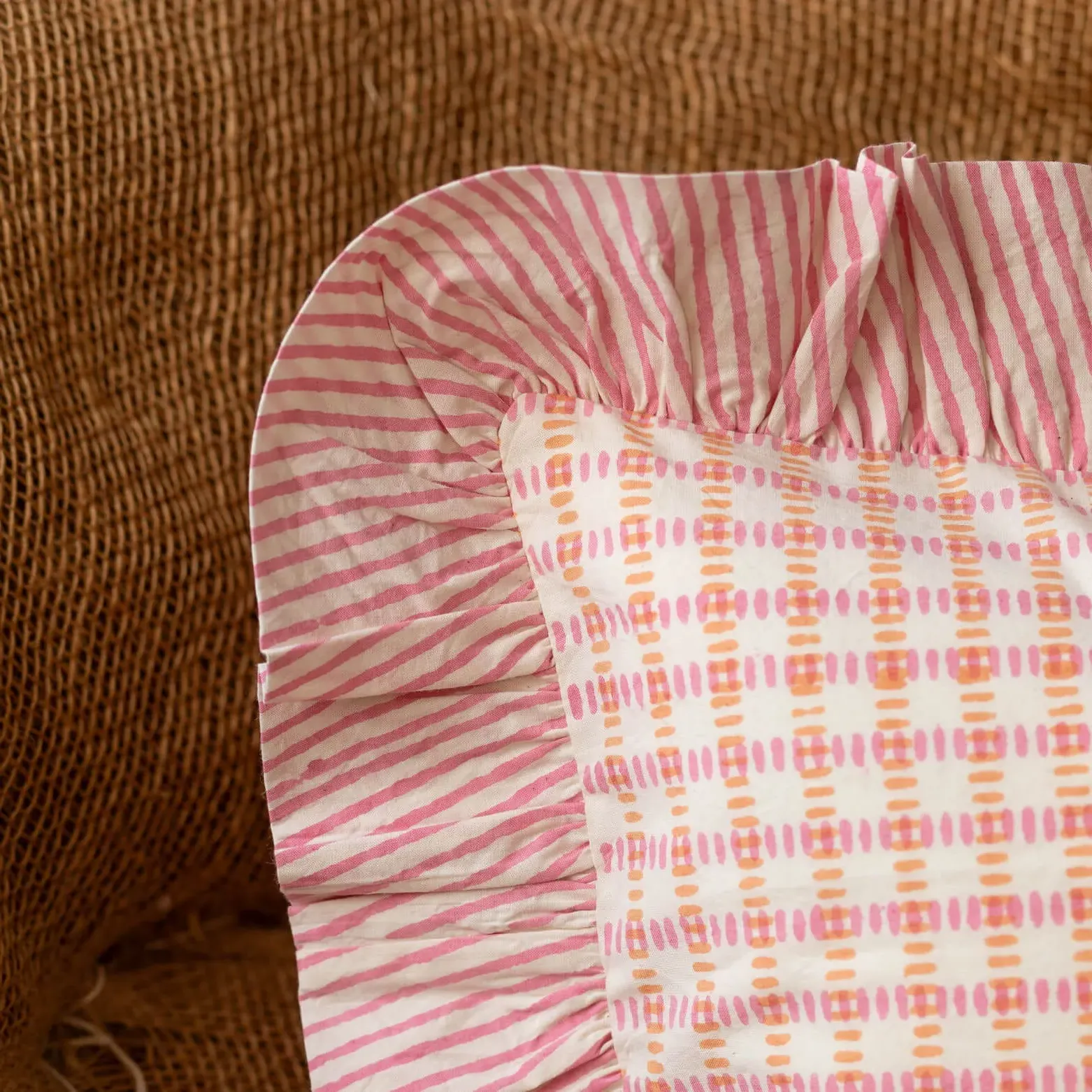 Sundae Rectangular Cushion with Frill - Pink, Cotton