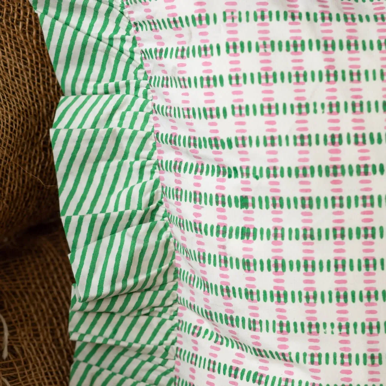 Sundae Square Cushion with Frill - Green, Cotton