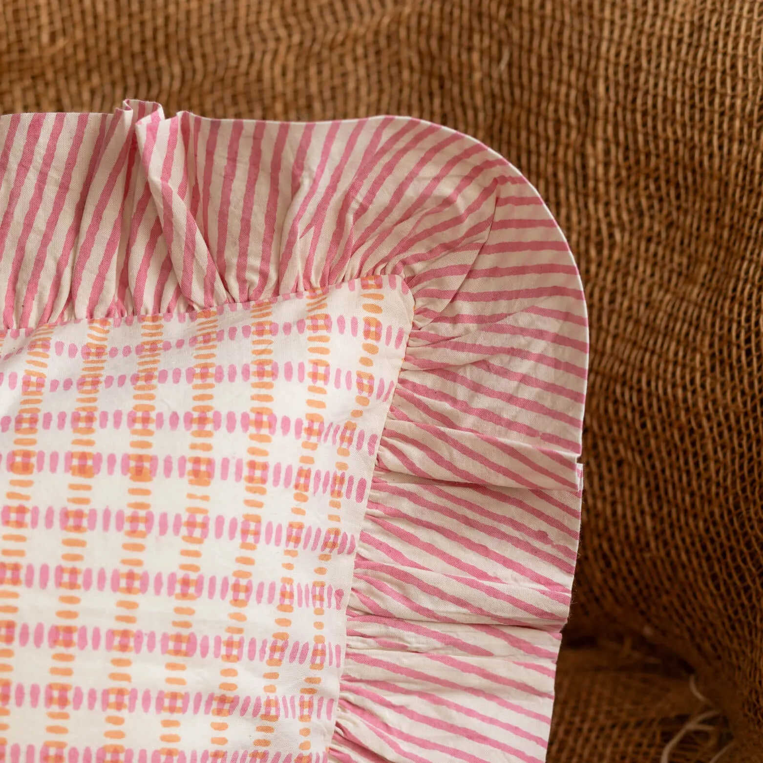 Sundae Square Cushion with Frill - Pink, Cotton