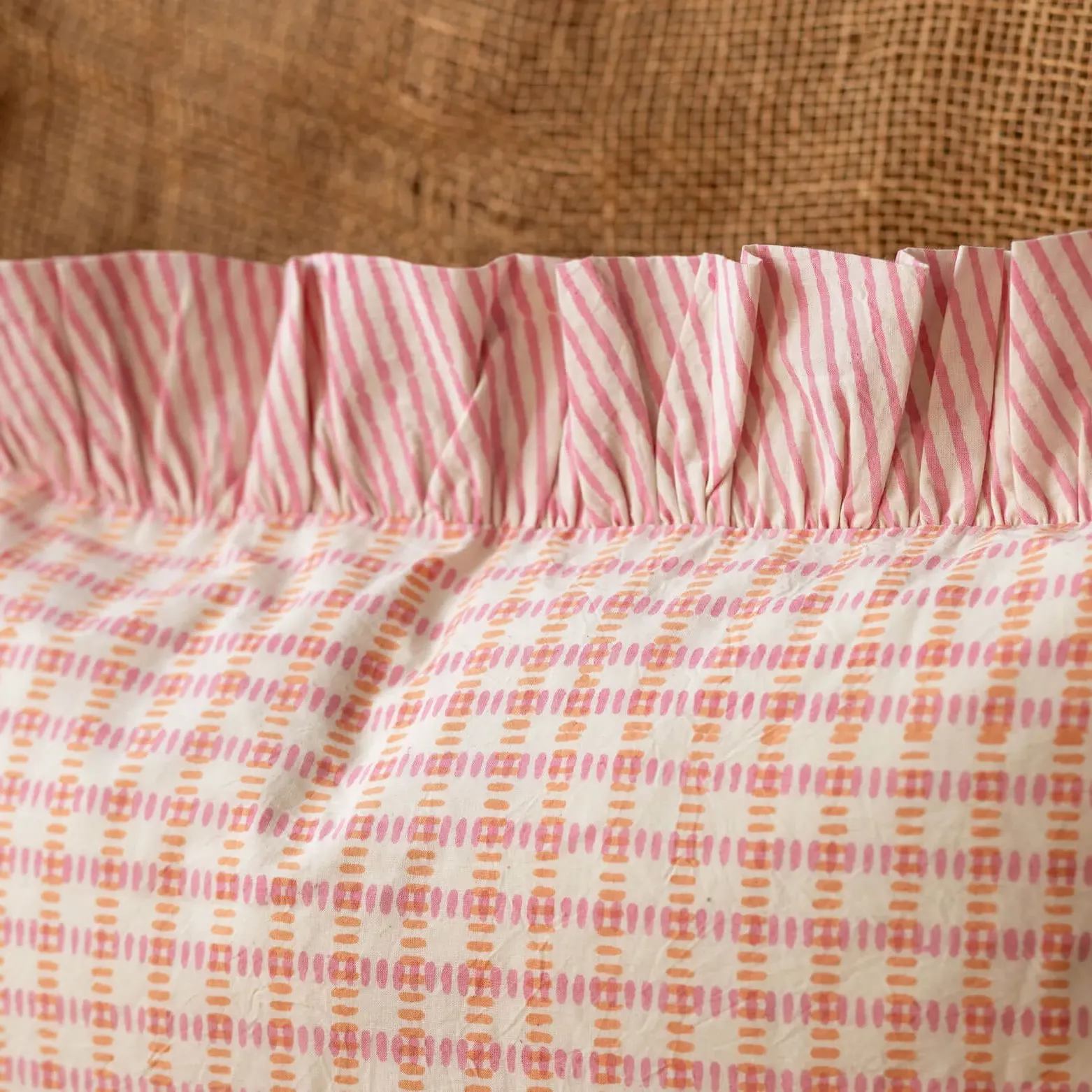 Sundae Square Cushion with Frill - Pink, Cotton