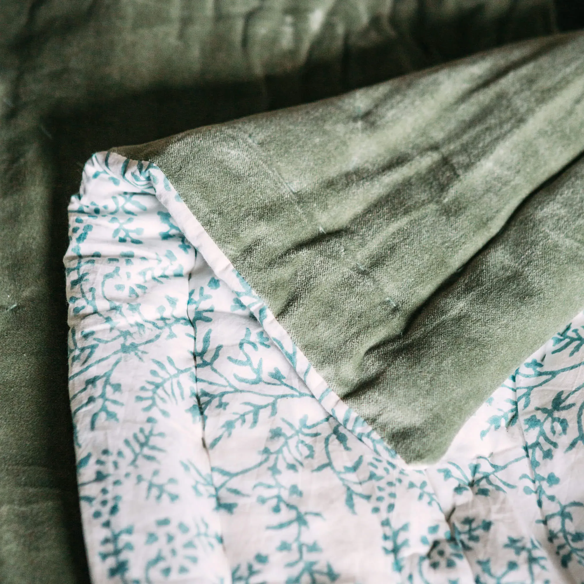 Super King Size Quilt with Printed Reverse - Sage Green, Velvet