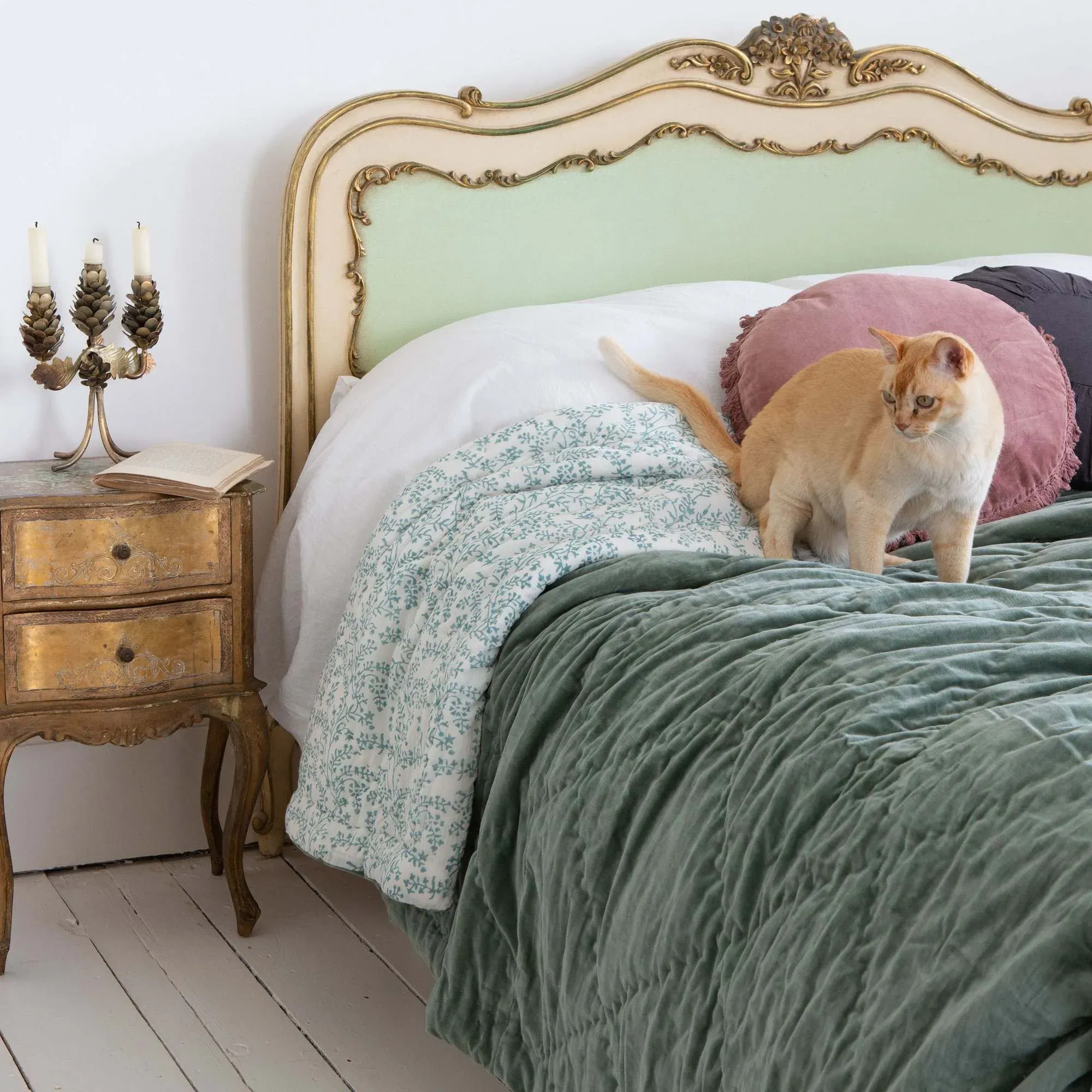 Super King Size Quilt with Printed Reverse - Sage Green, Velvet