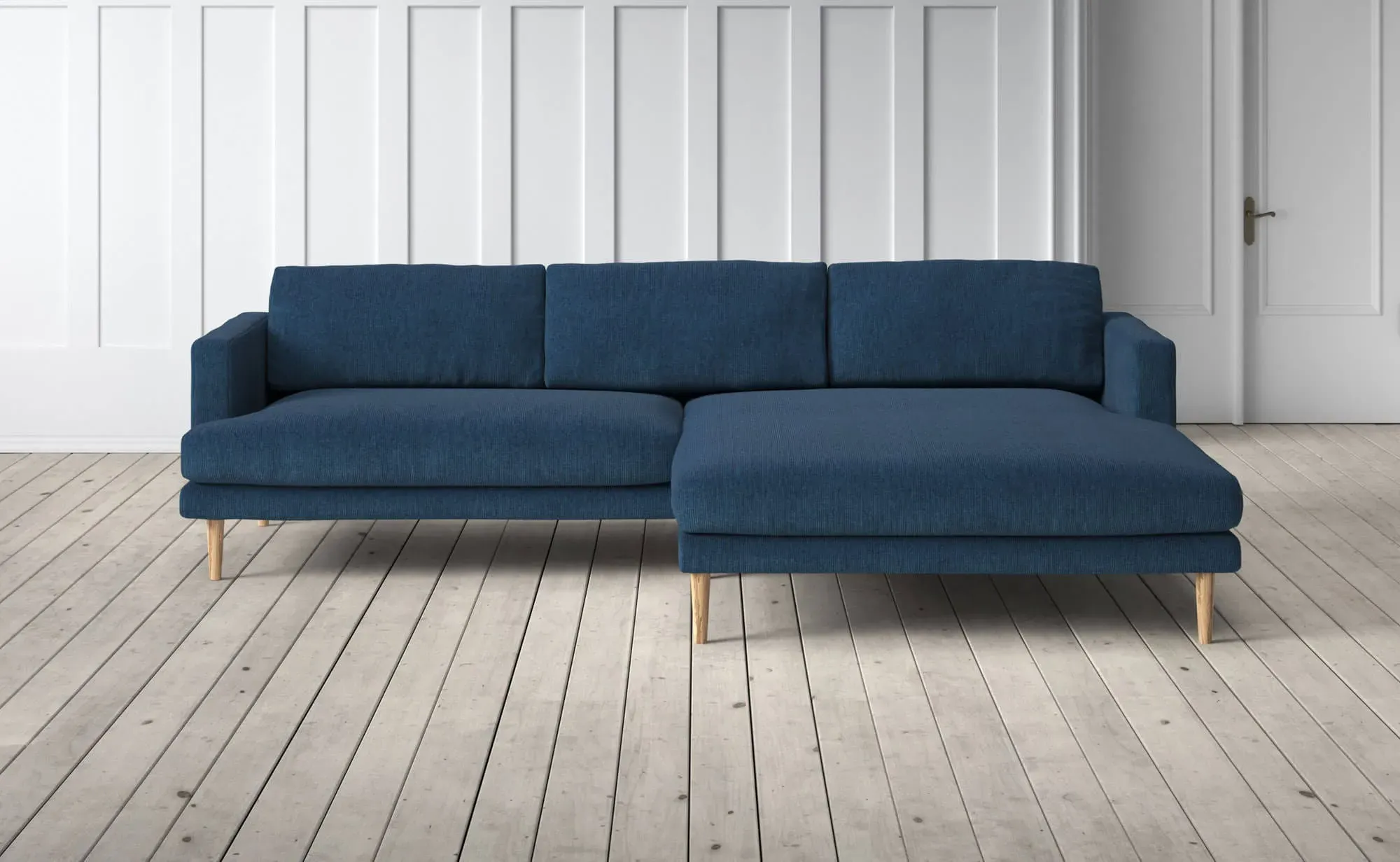 Sydney 4-Seater Left Chaise Sofa - Blue, Cord