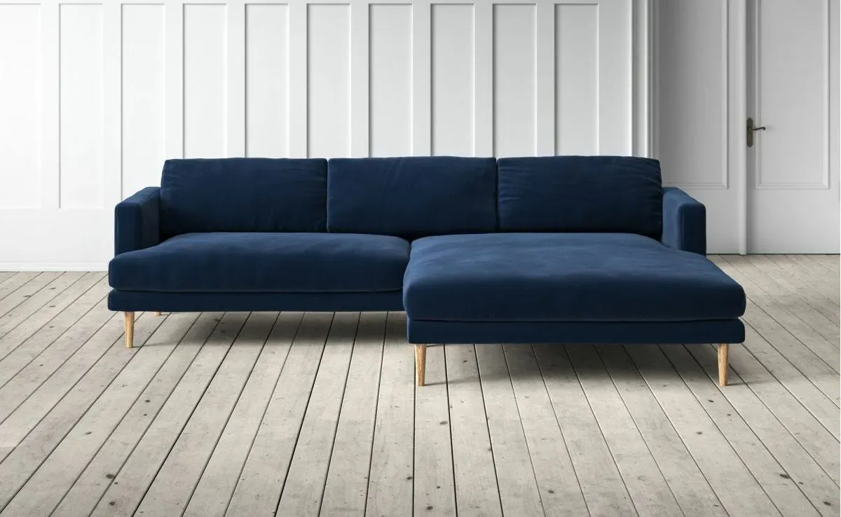 Sydney 4-Seater Left Chaise Sofa - Dark Blue, Velvet