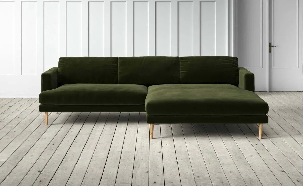 Sydney 4-Seater Left Chaise Sofa - Moss Green, Velvet