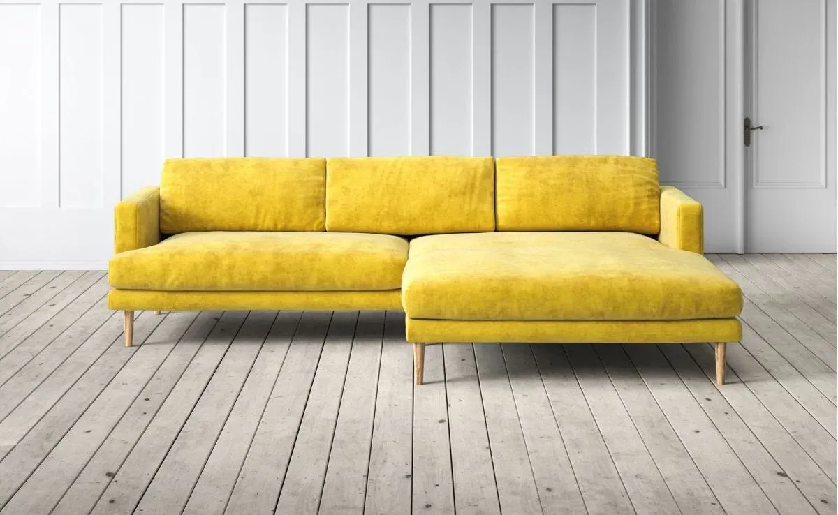 Sydney 4-Seater Left Chaise Sofa - Mustard, Velvet