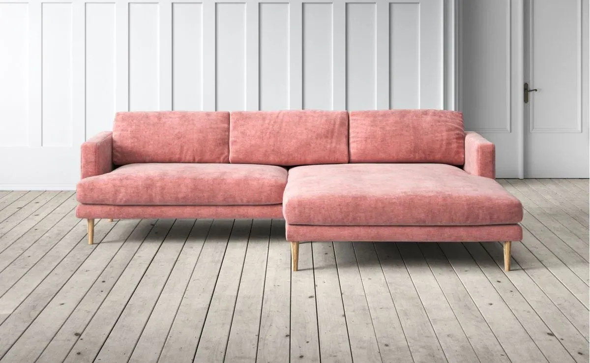 Sydney 4-Seater Left Chaise Sofa - Salmon, Velvet