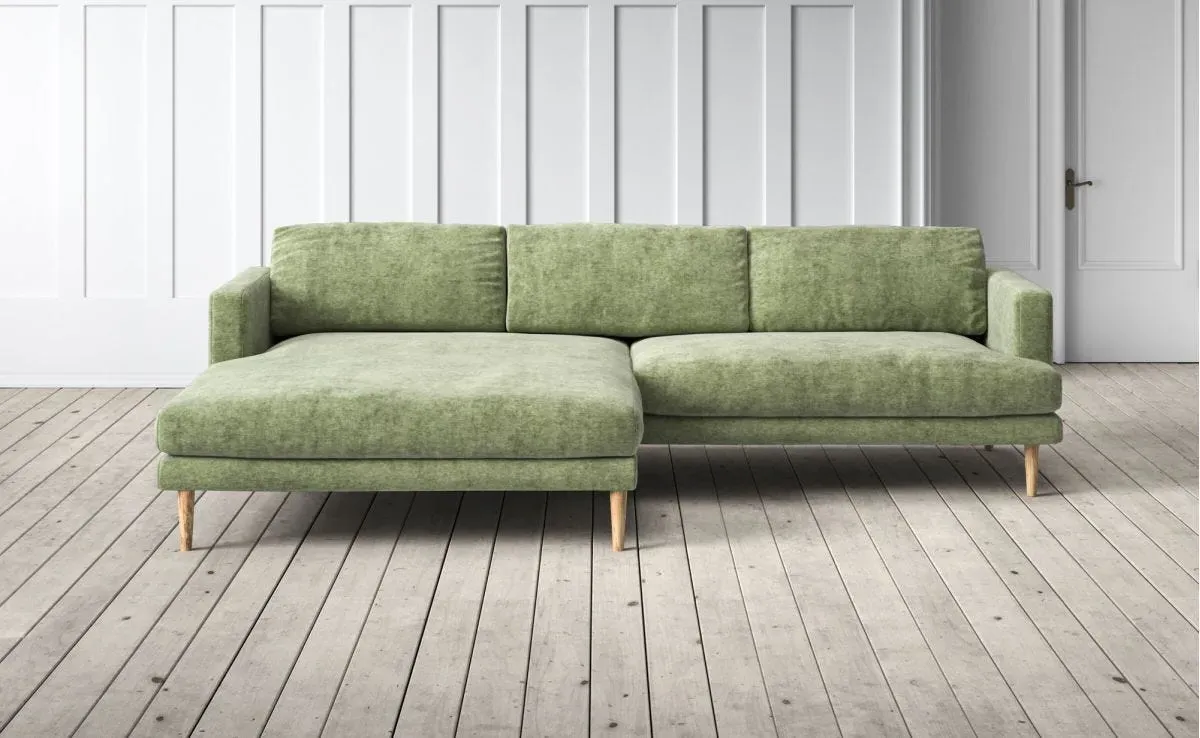 Sydney 4-Seater Right Chaise Sofa - Green, Velvet