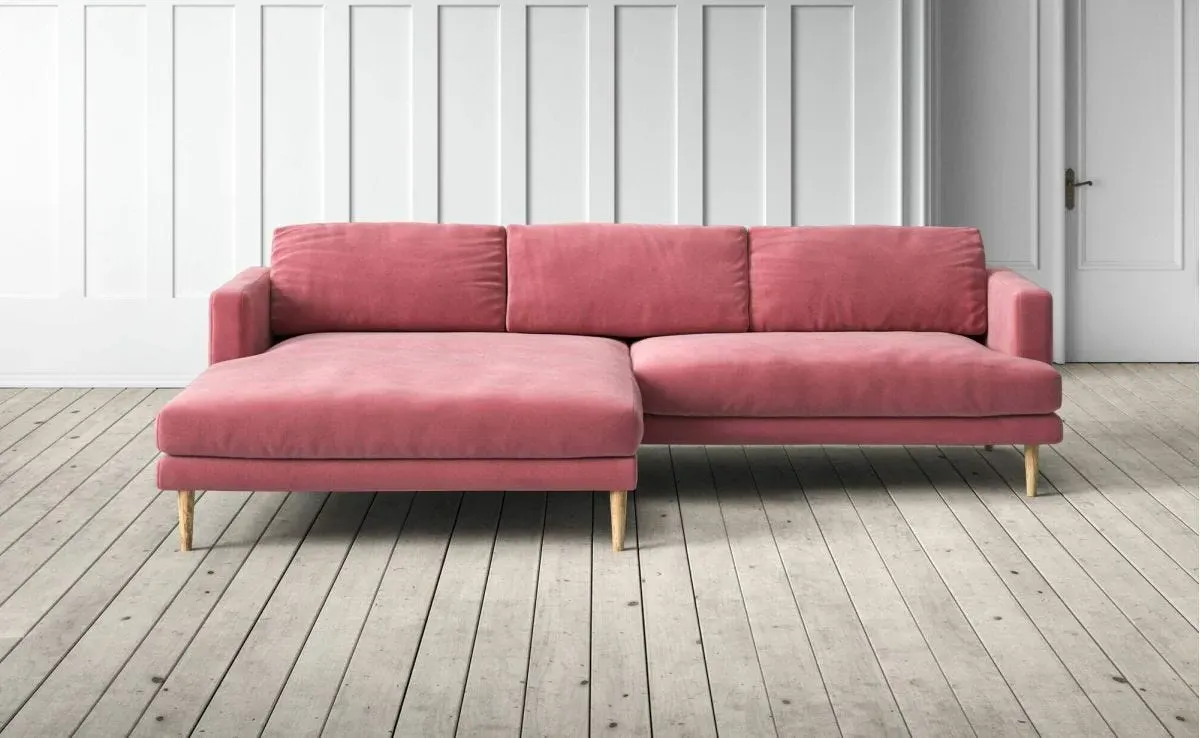 Sydney 4-Seater Right Chaise Sofa - Pink, Velvet
