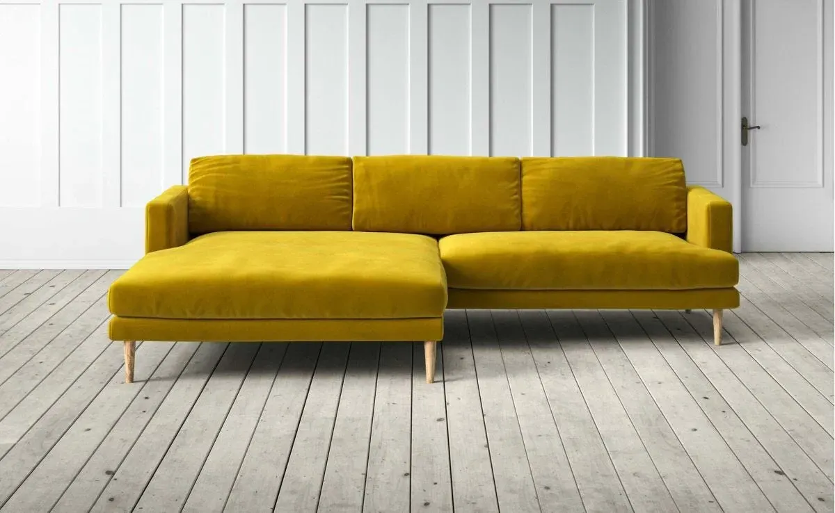 Sydney 4-Seater Right Chaise Sofa - Yellow, Velvet
