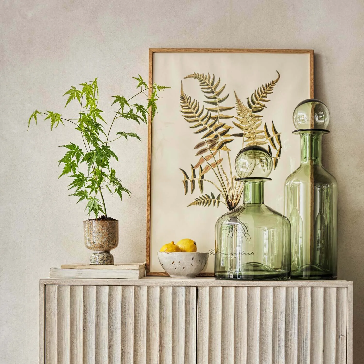 Tall Glass Bottle with Spherical Stopper - Green