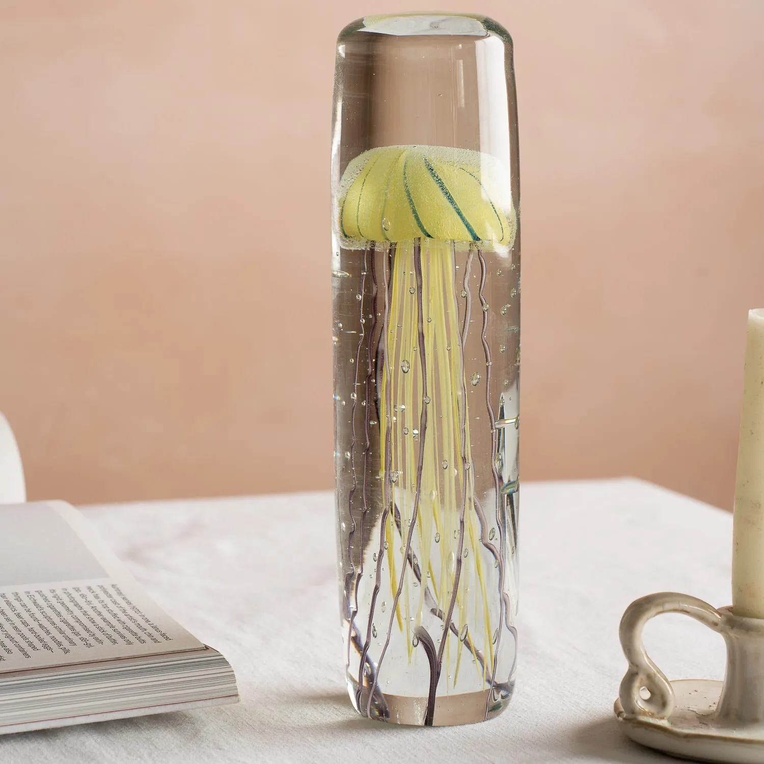 Tall Glass Tiger Jellyfish Paperweight