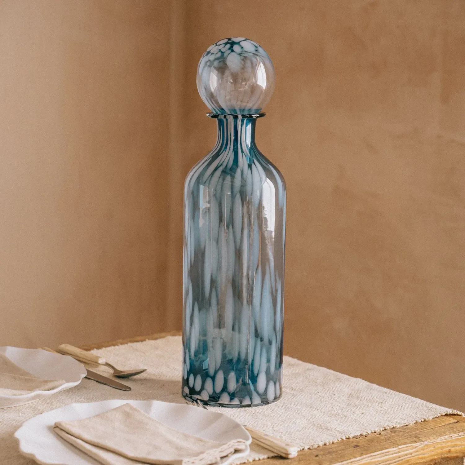 Tall Speckled Glass Bottle - Blue