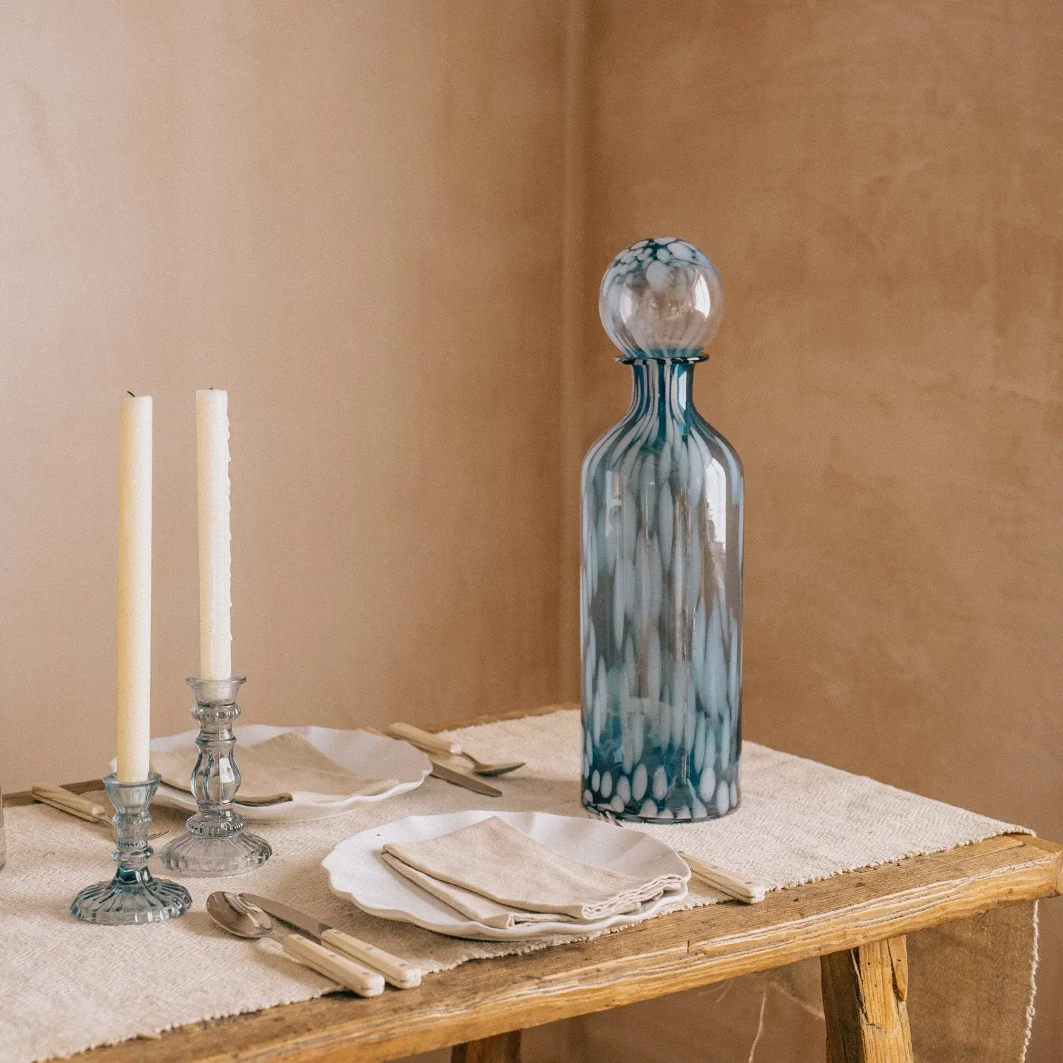 Tall Speckled Glass Bottle - Blue image