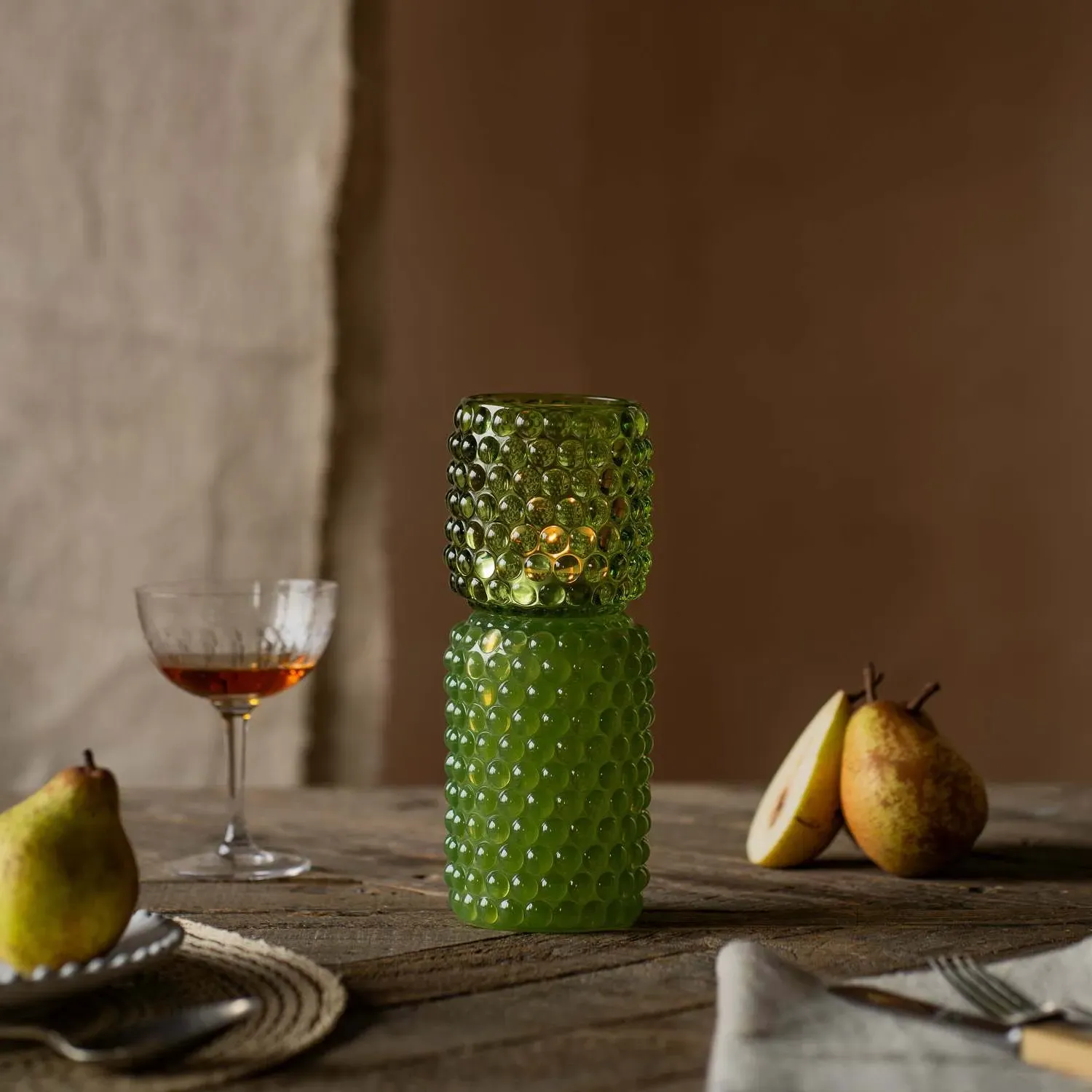 Tall Stacked Bubble Tealight Holder - Green, Glass image