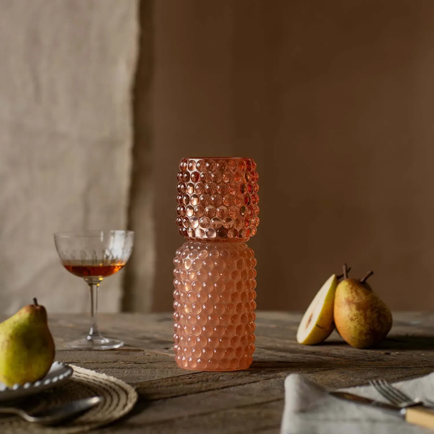 Tall Stacked Bubble Tealight Holder - Pink, Glass