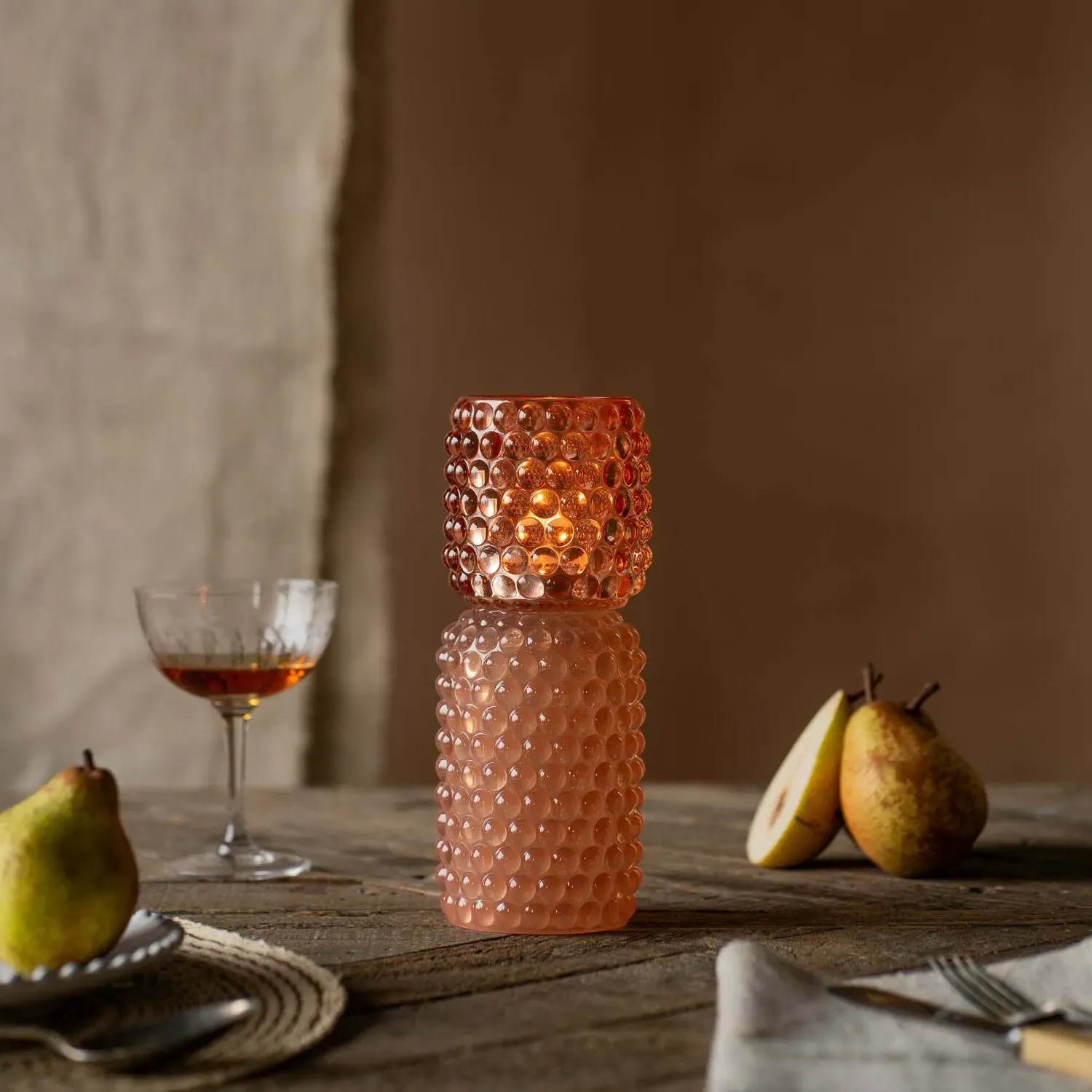 Tall Stacked Bubble Tealight Holder - Pink, Glass