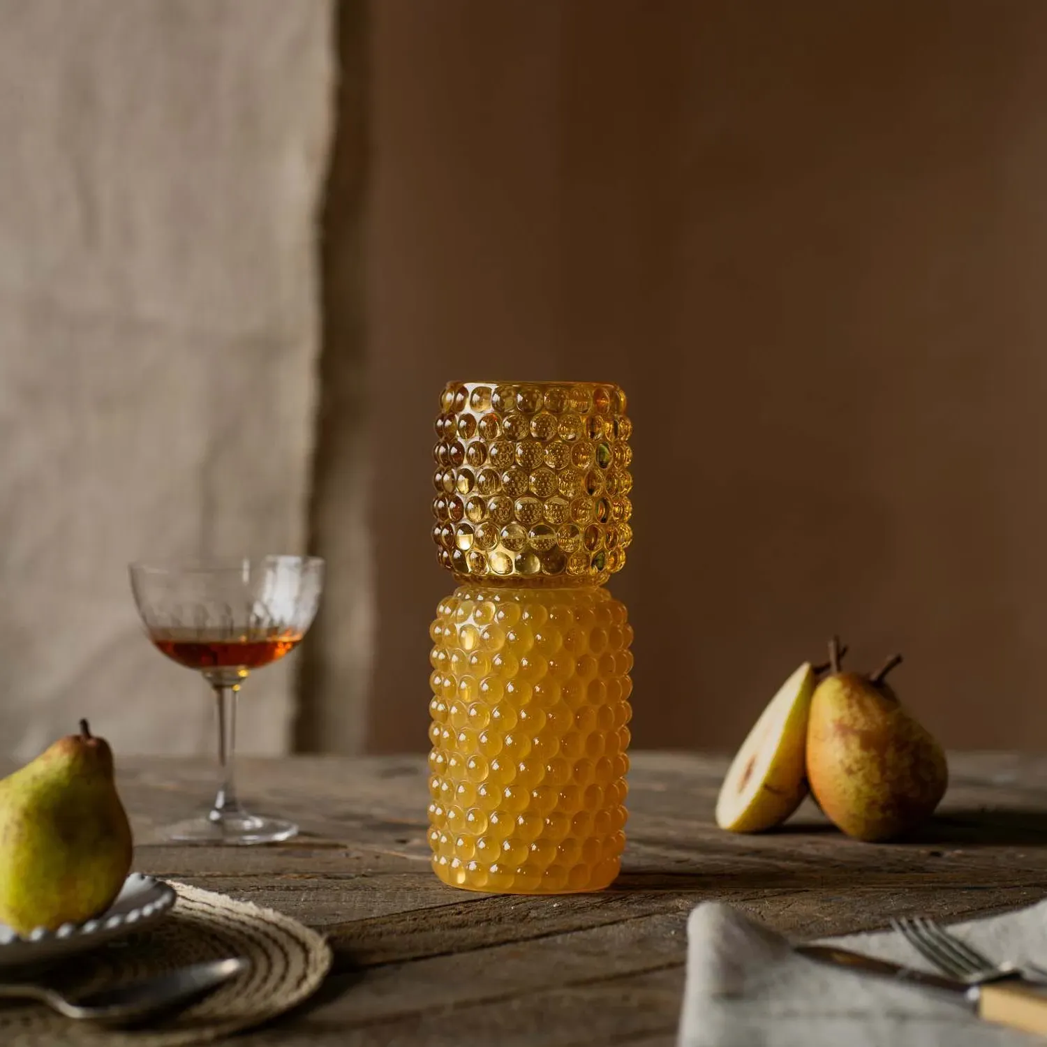 Tall Stacked Bubble Tealight Holder - Yellow, Glass