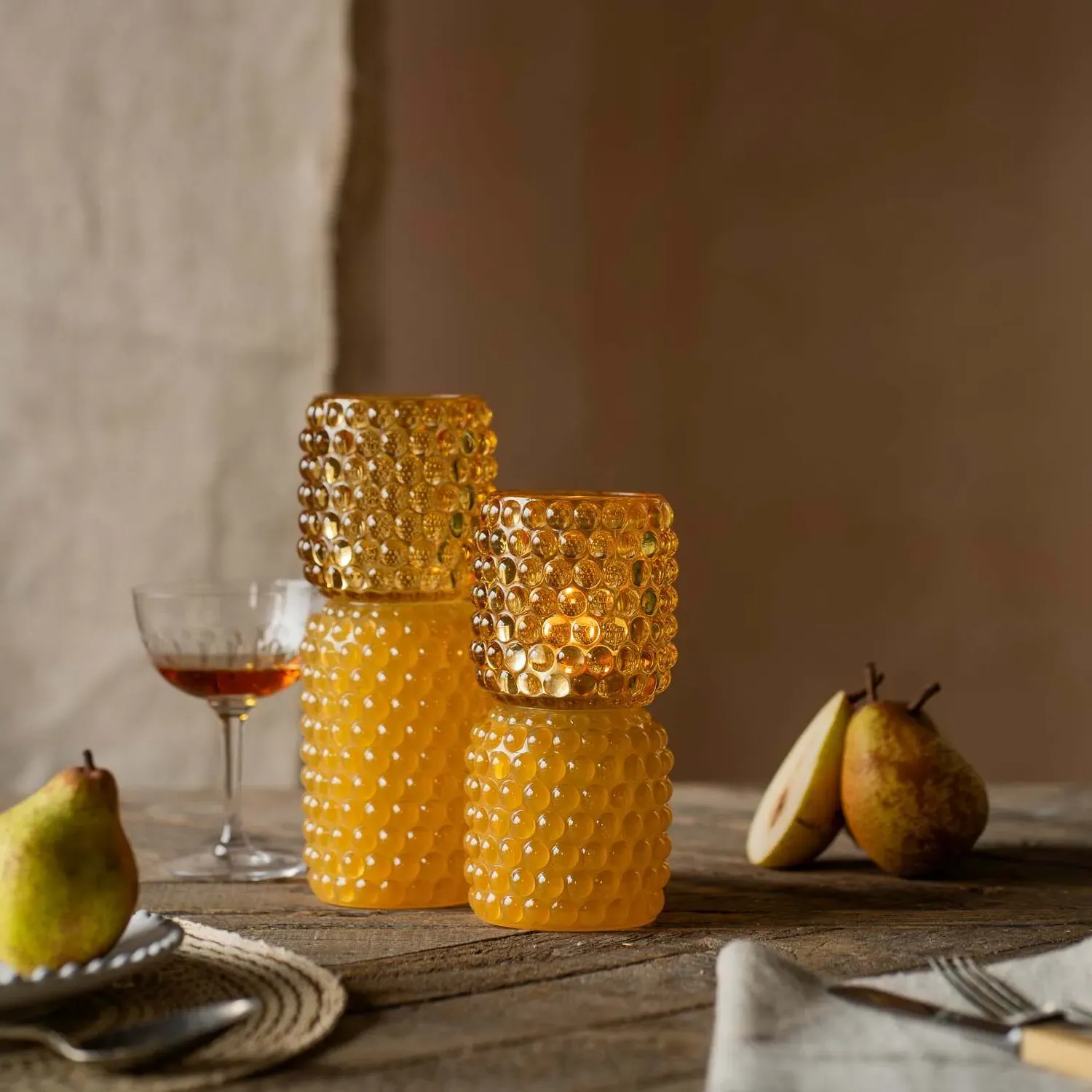 Tall Stacked Bubble Tealight Holder - Yellow, Glass