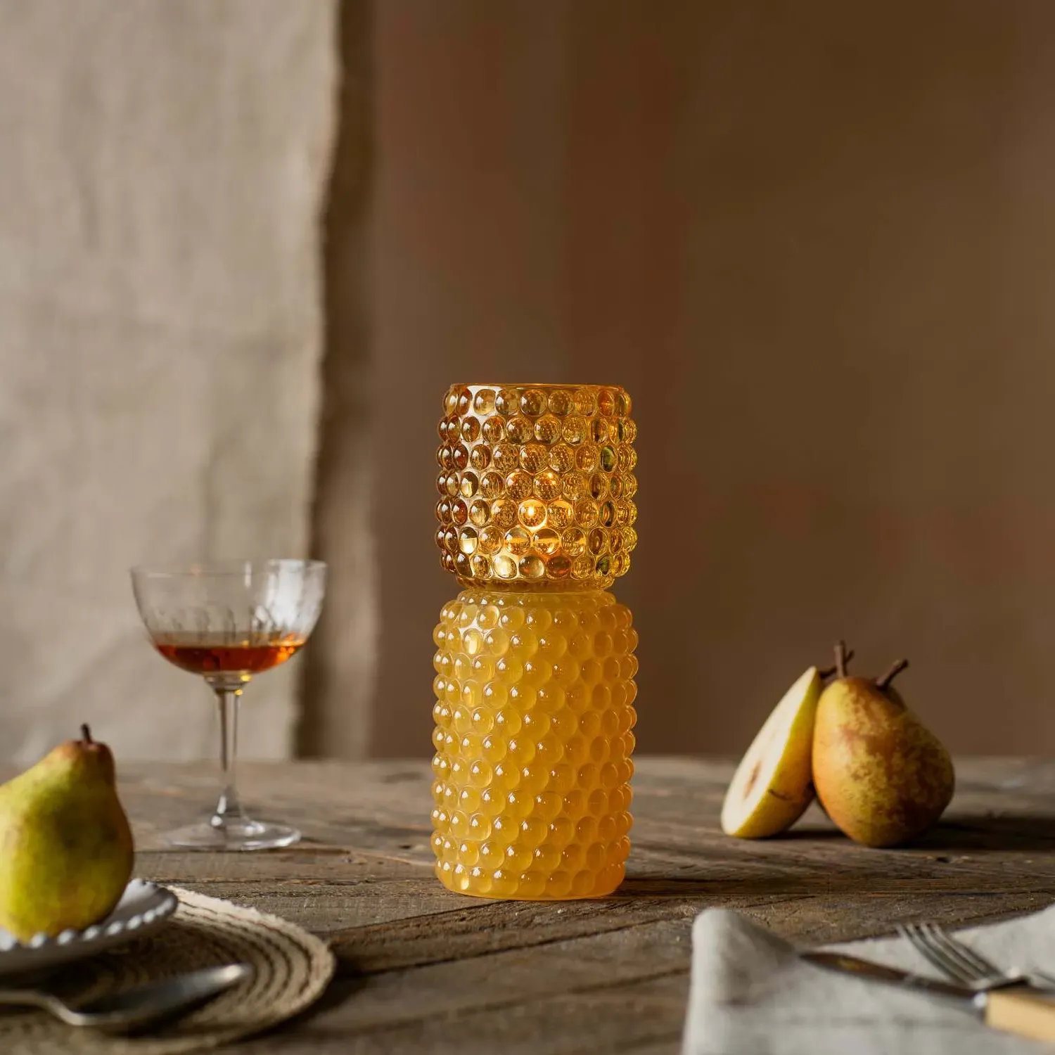 Tall Stacked Bubble Tealight Holder - Yellow, Glass