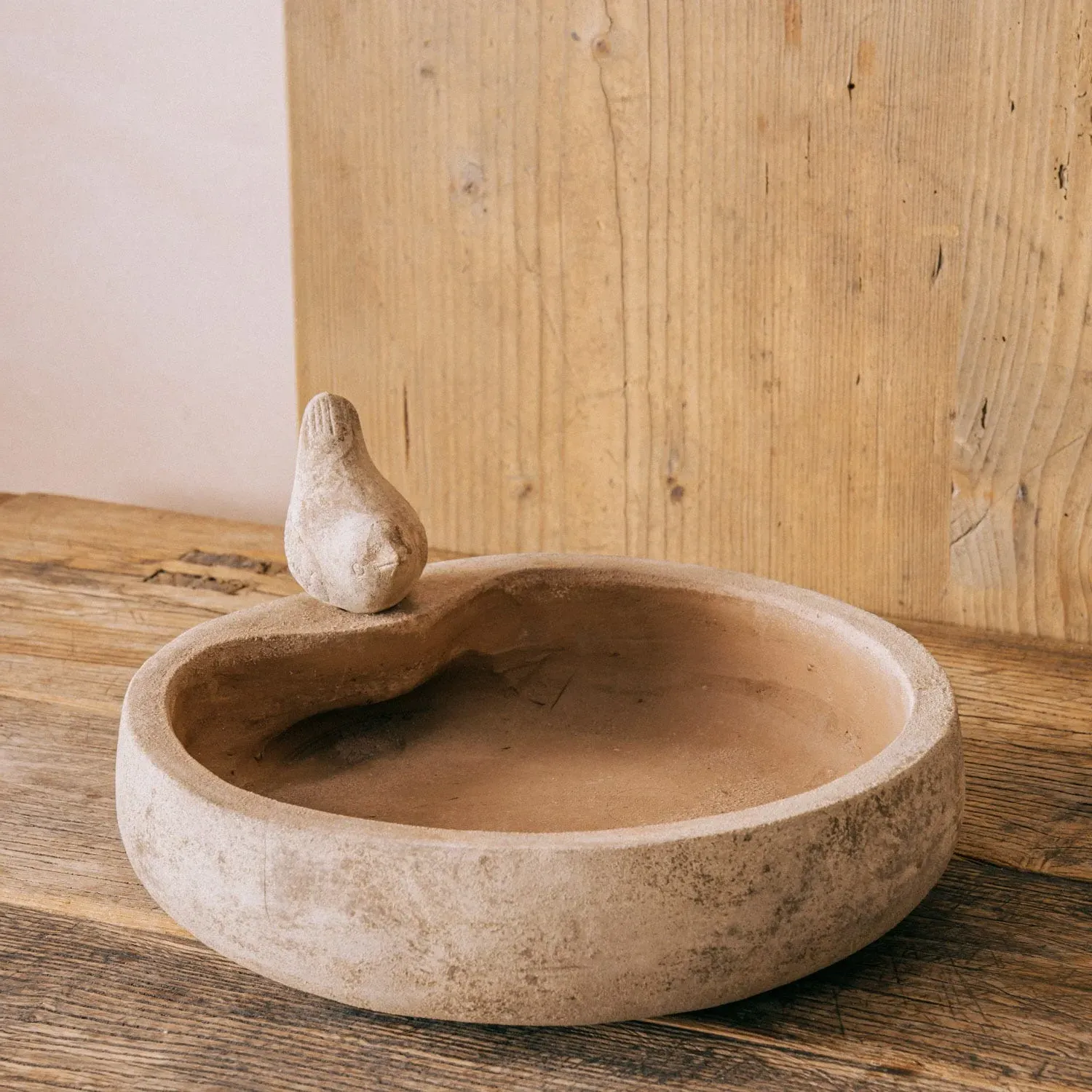 Terracotta Bird Bath with Bird Ornament image