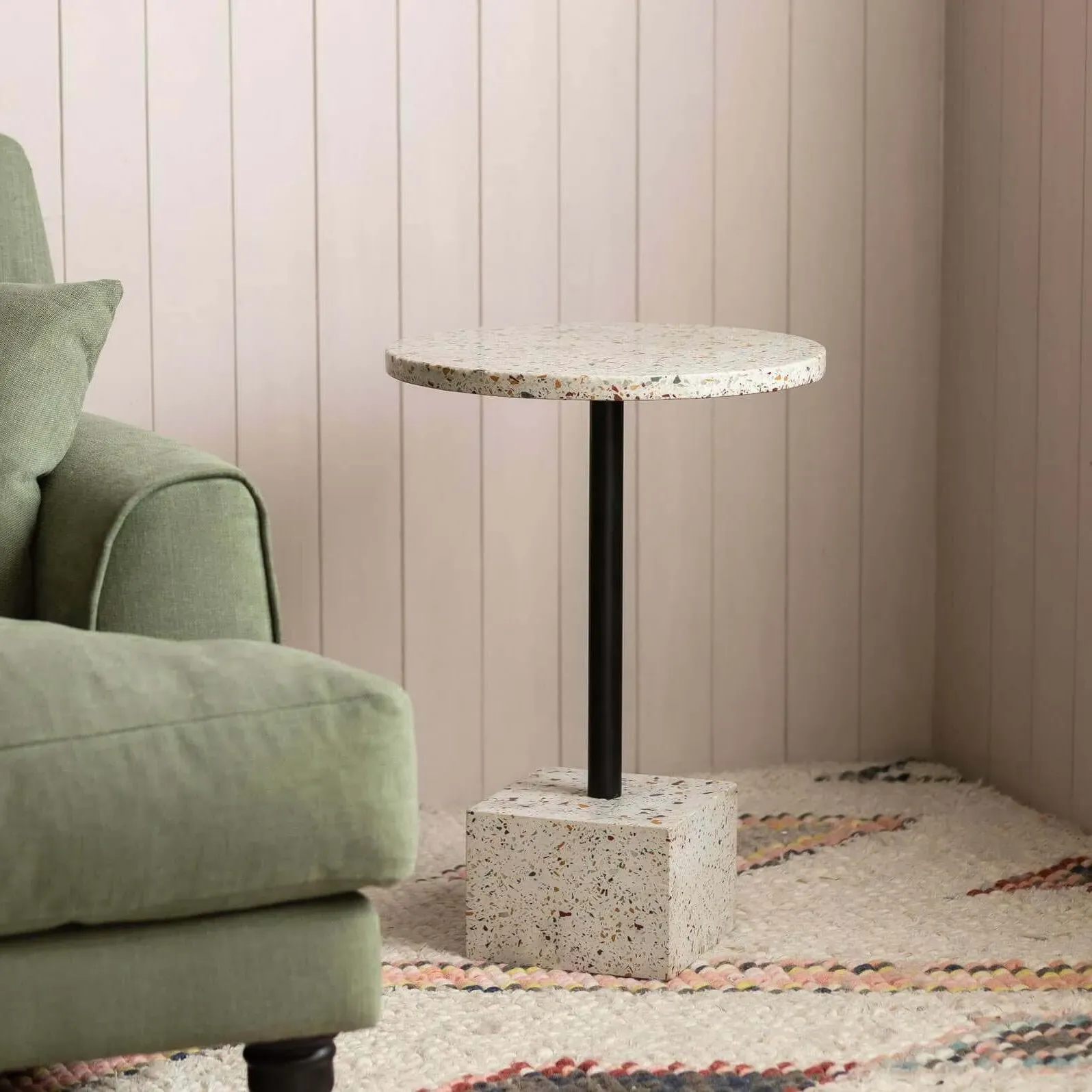 Terrazzo Round Side Table - White, Marble