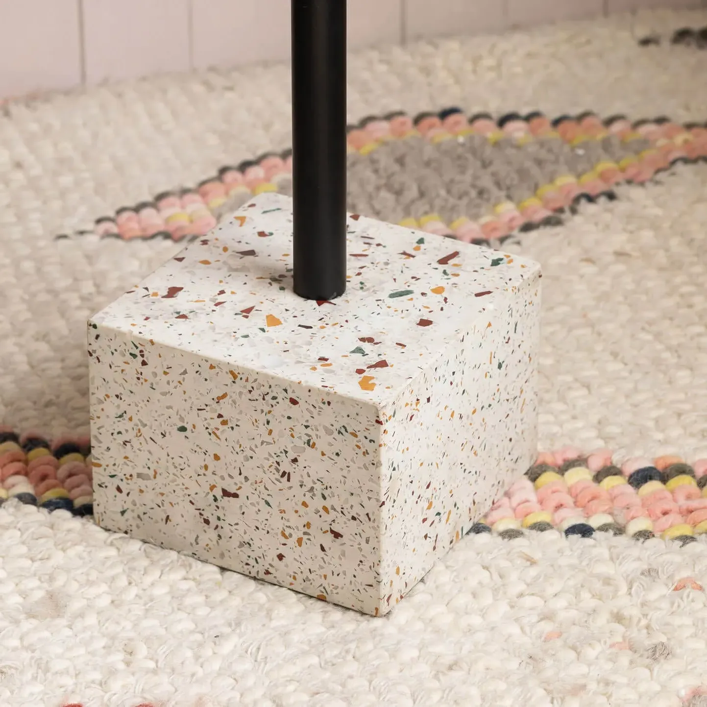 Terrazzo Round Side Table - White, Marble