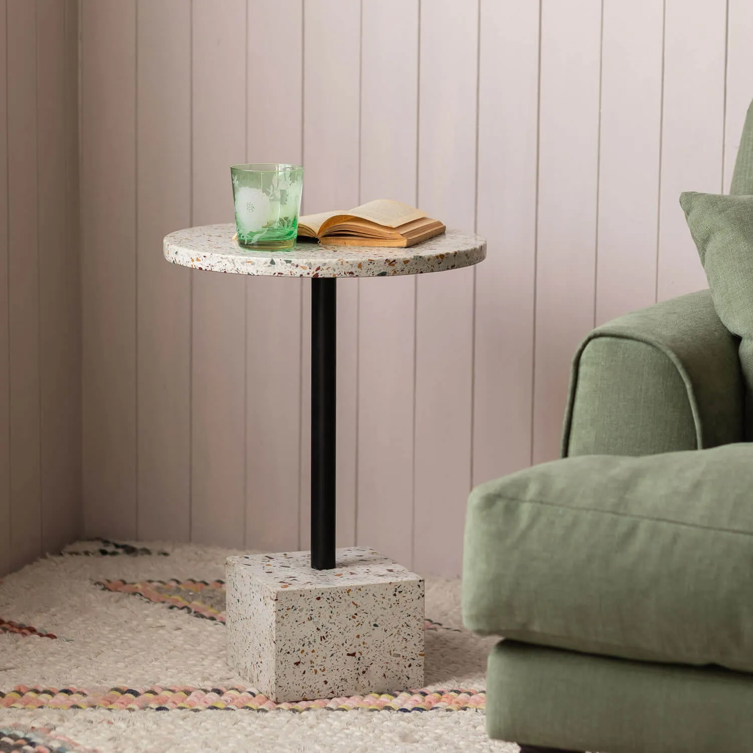Terrazzo Round Side Table - White, Marble image