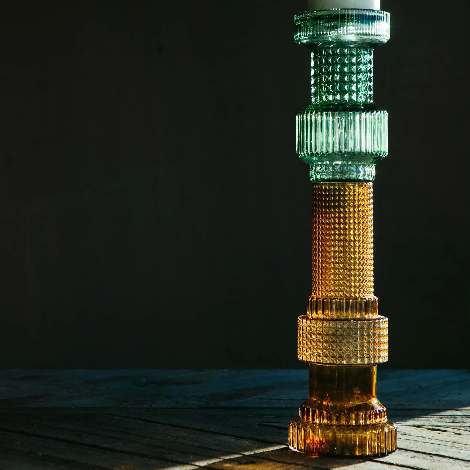 Textured Glass Candle Holder - Green, Brown