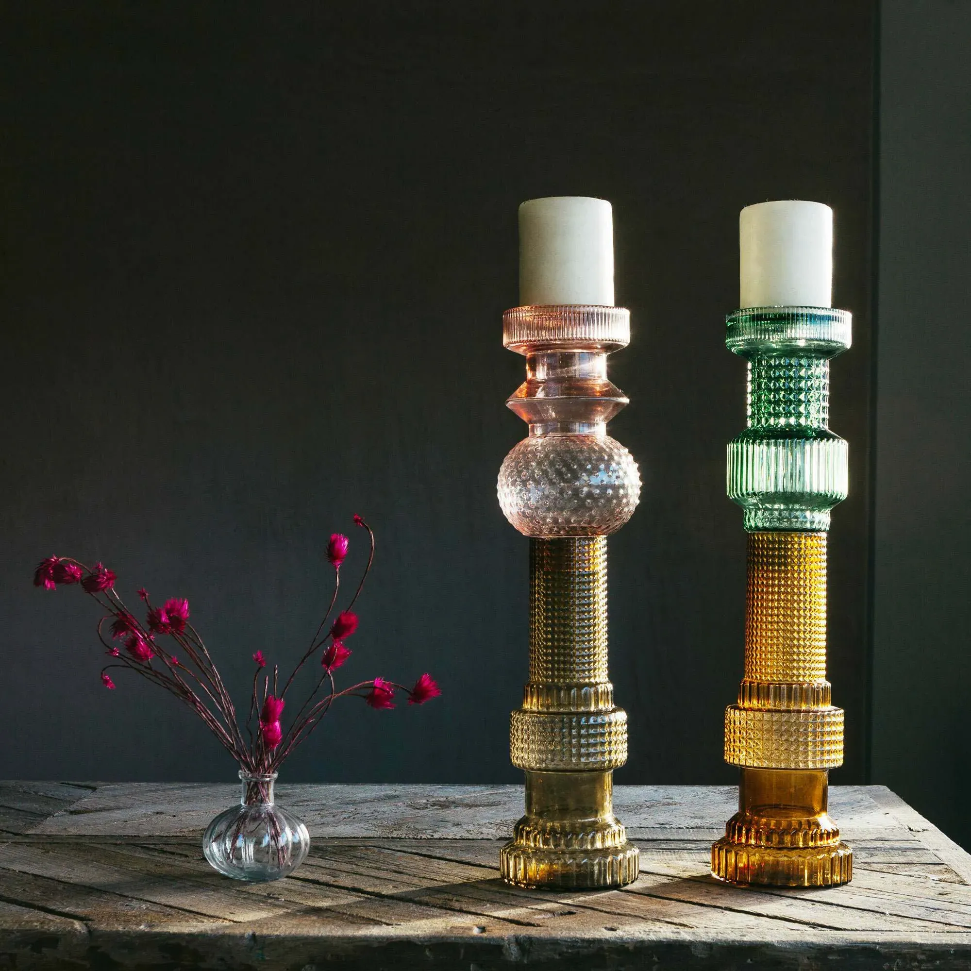 Textured Glass Candle Holder - Green, Brown