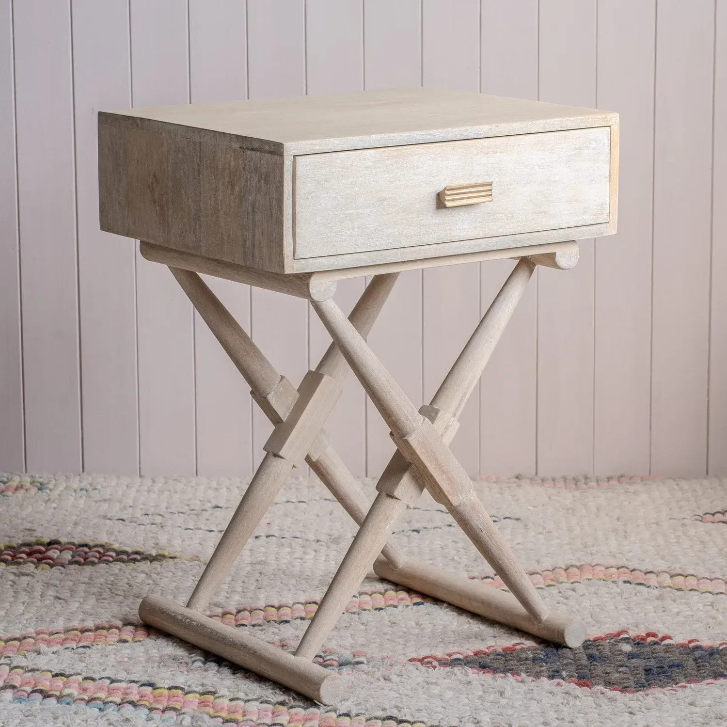 Thomas Bedside Table - Whitewash, Mango Wood