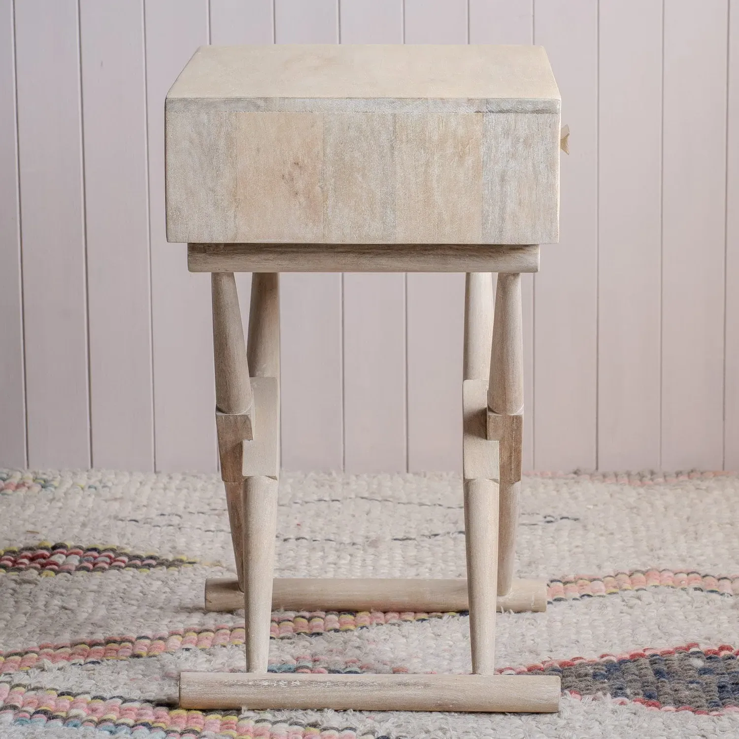 Thomas Bedside Table - Whitewash, Mango Wood