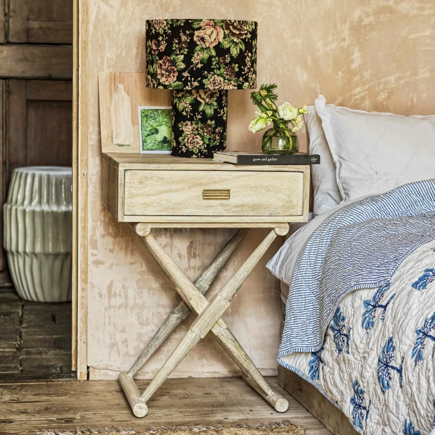 Thomas Bedside Table - Whitewash, Mango Wood image