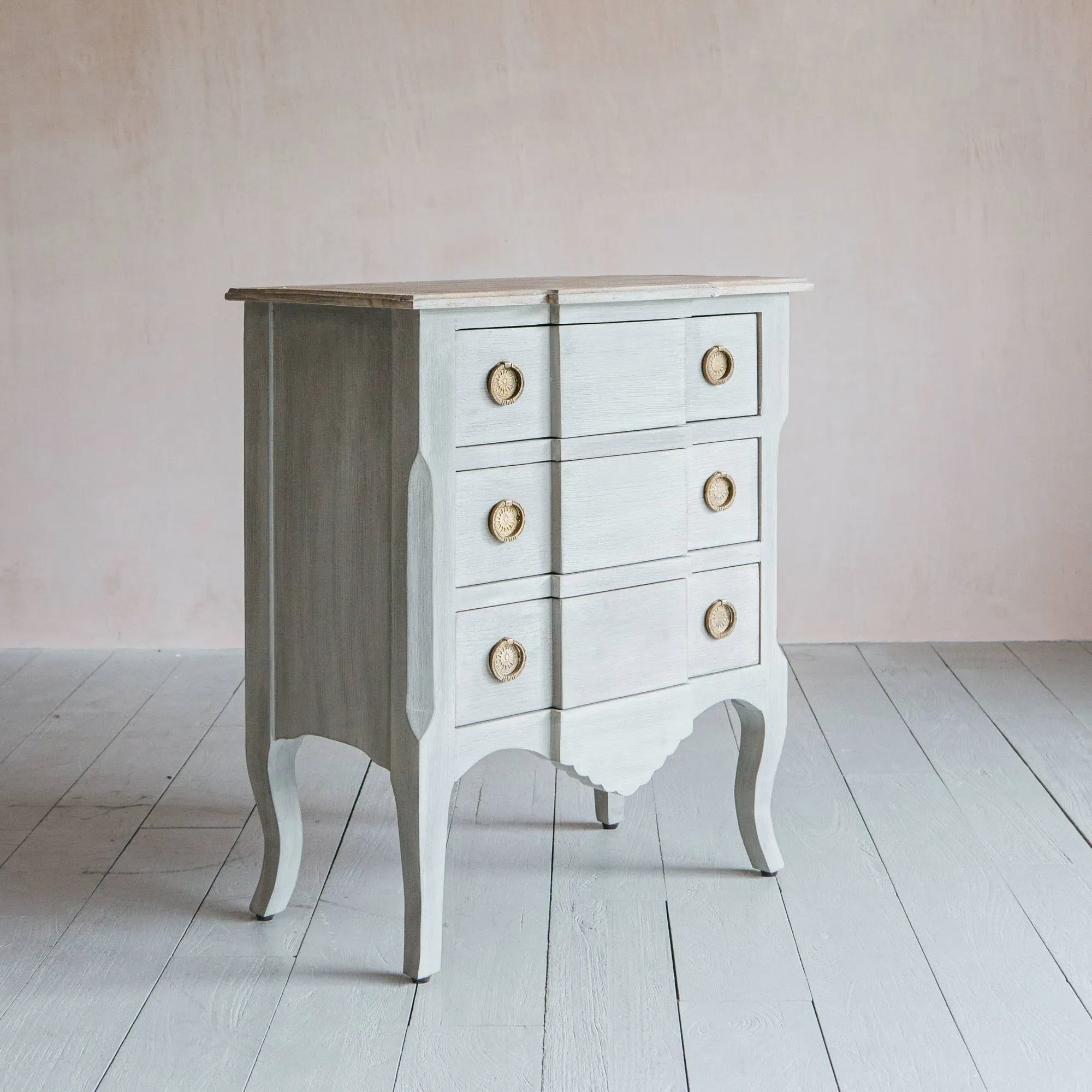 Three Drawer French Chest of Drawers - Light Grey, Mango Wood