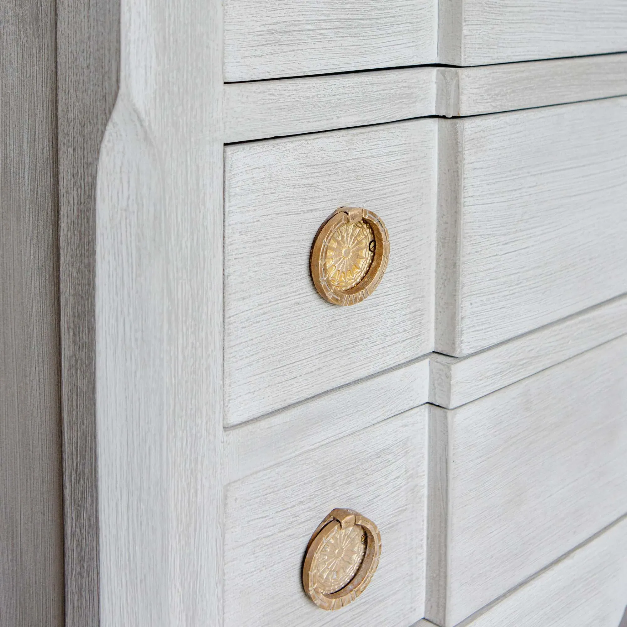 Three Drawer French Chest of Drawers - Light Grey, Mango Wood