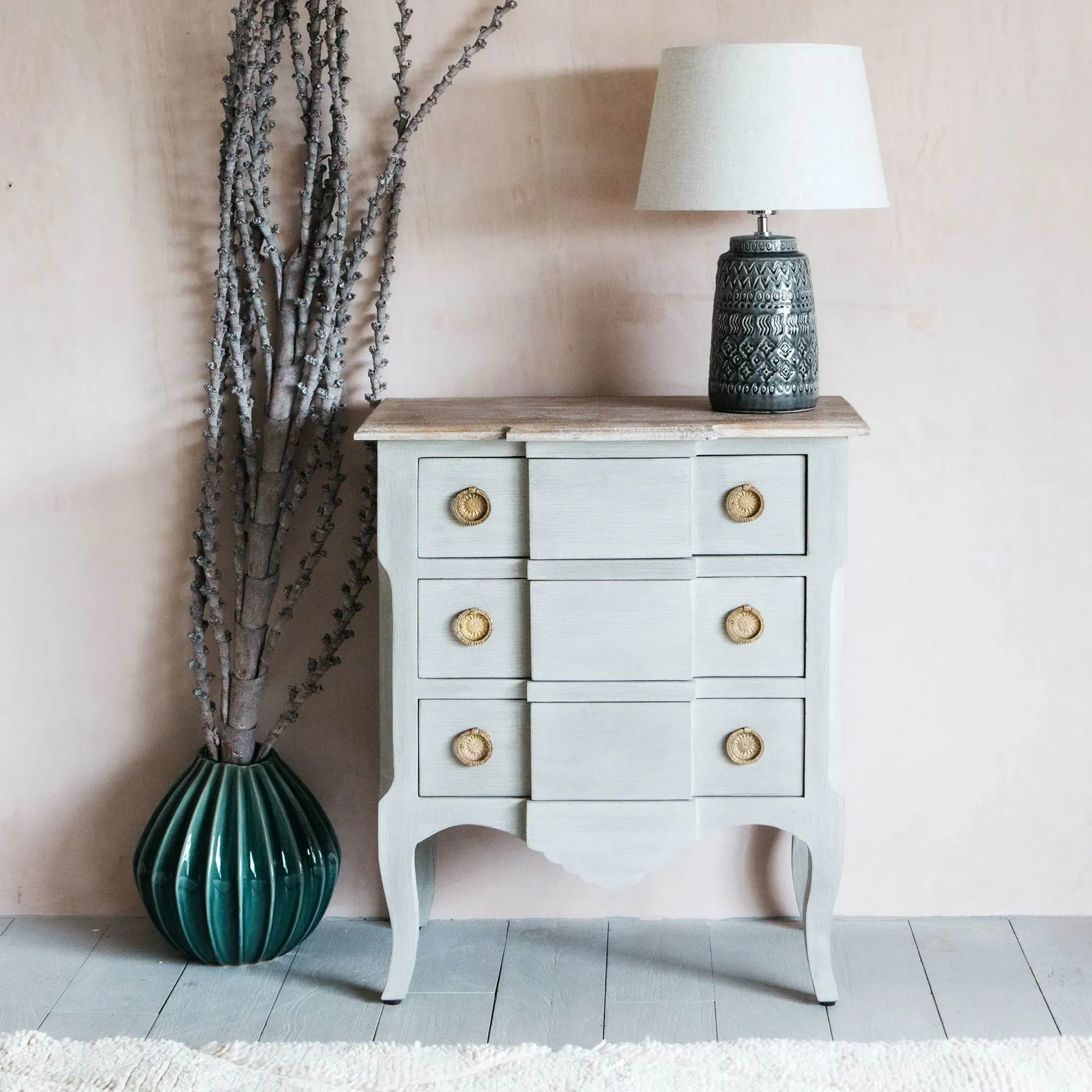 Three Drawer French Chest of Drawers - Light Grey, Mango Wood image