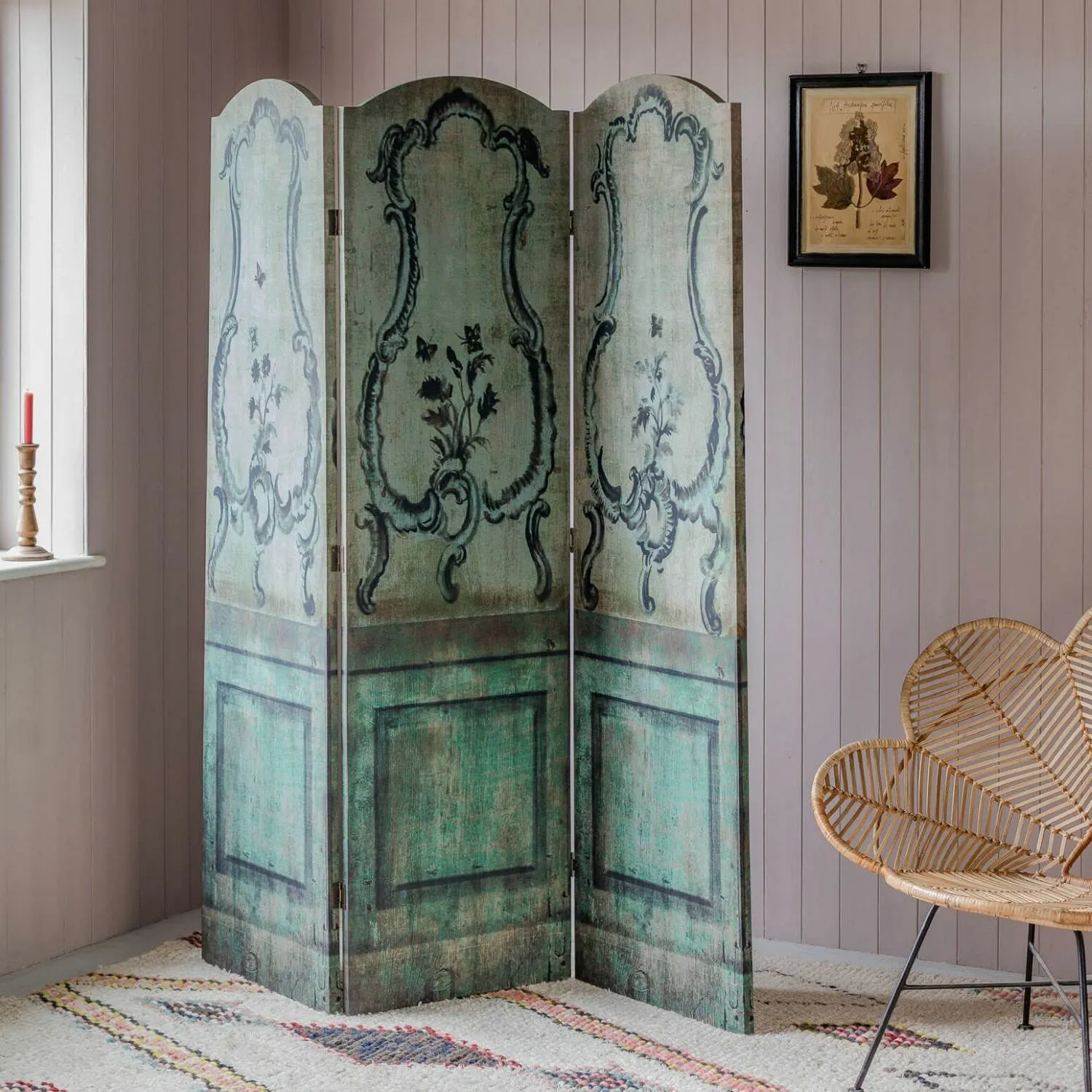 Three Panel Room Divider Screen - Antique Effect image