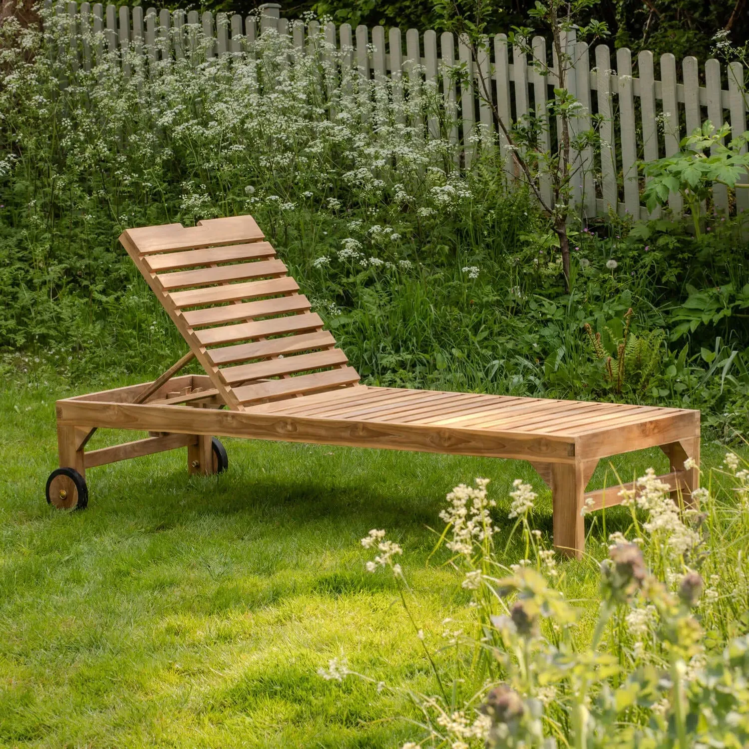 Tiana Teak Sun Lounger with Wheels image