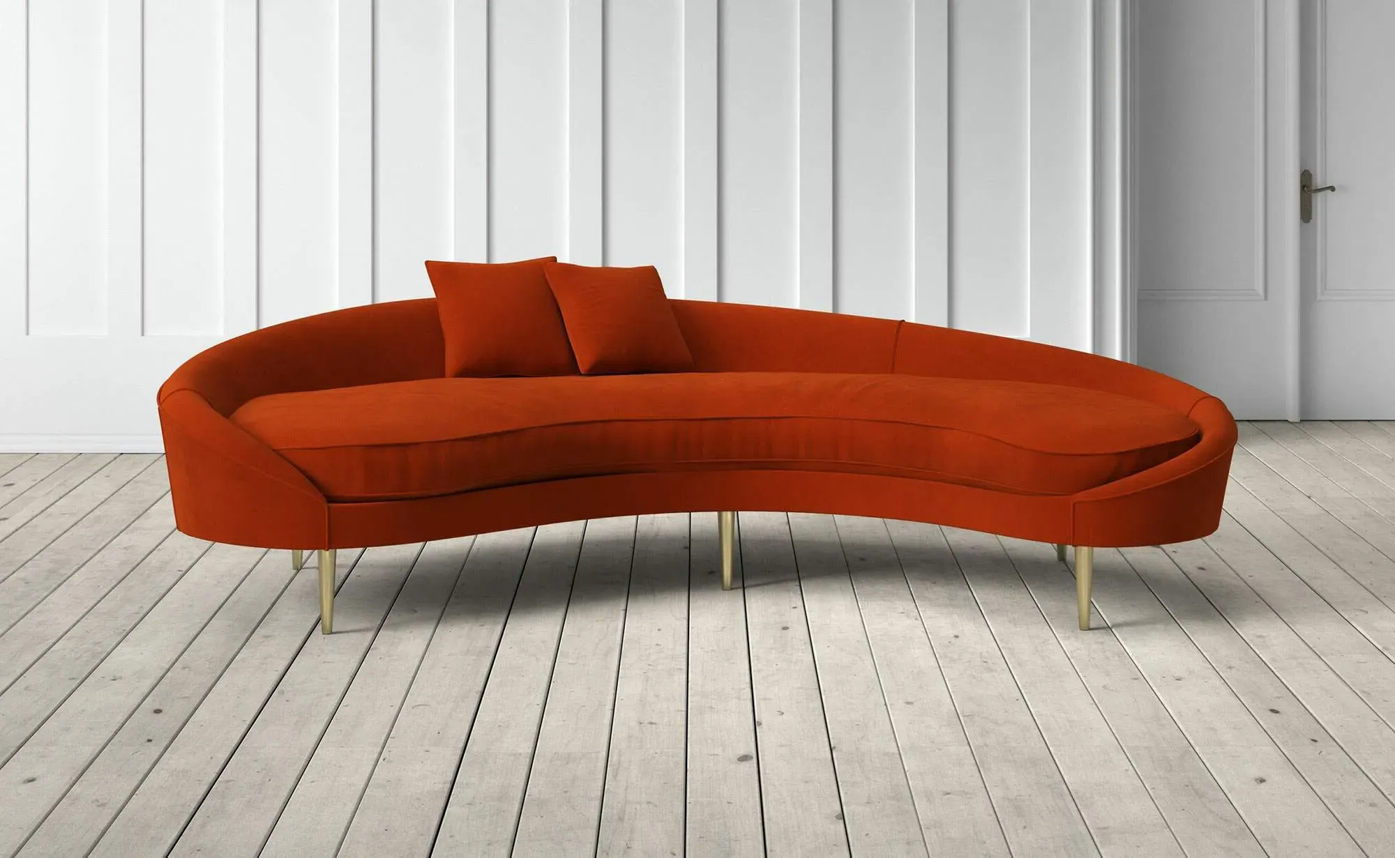 Tiffany Right Hand 3-Seater Curved Sofa - Carnelian, Velvet