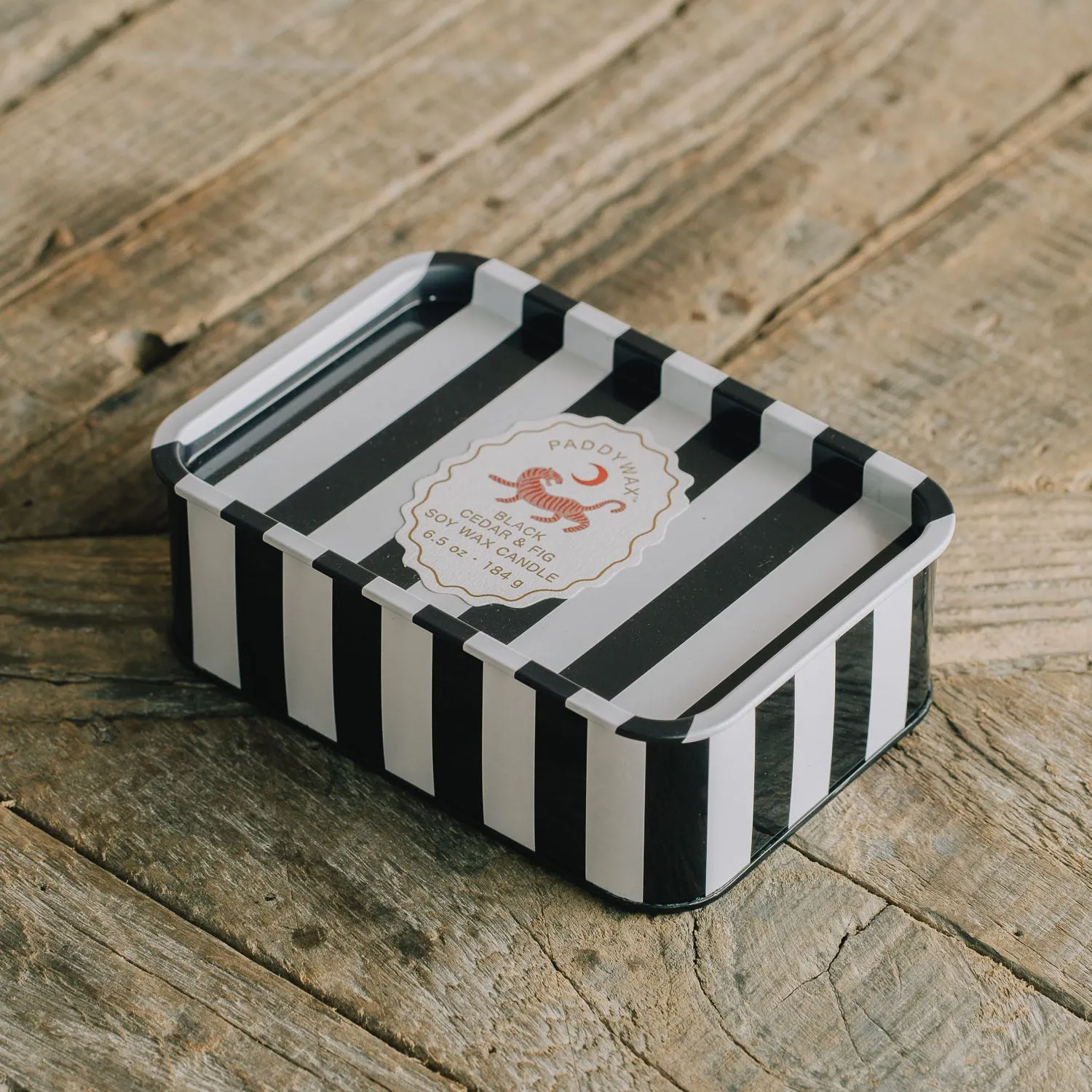 Tiger & Black Stripe Double Candle in Tin - Black