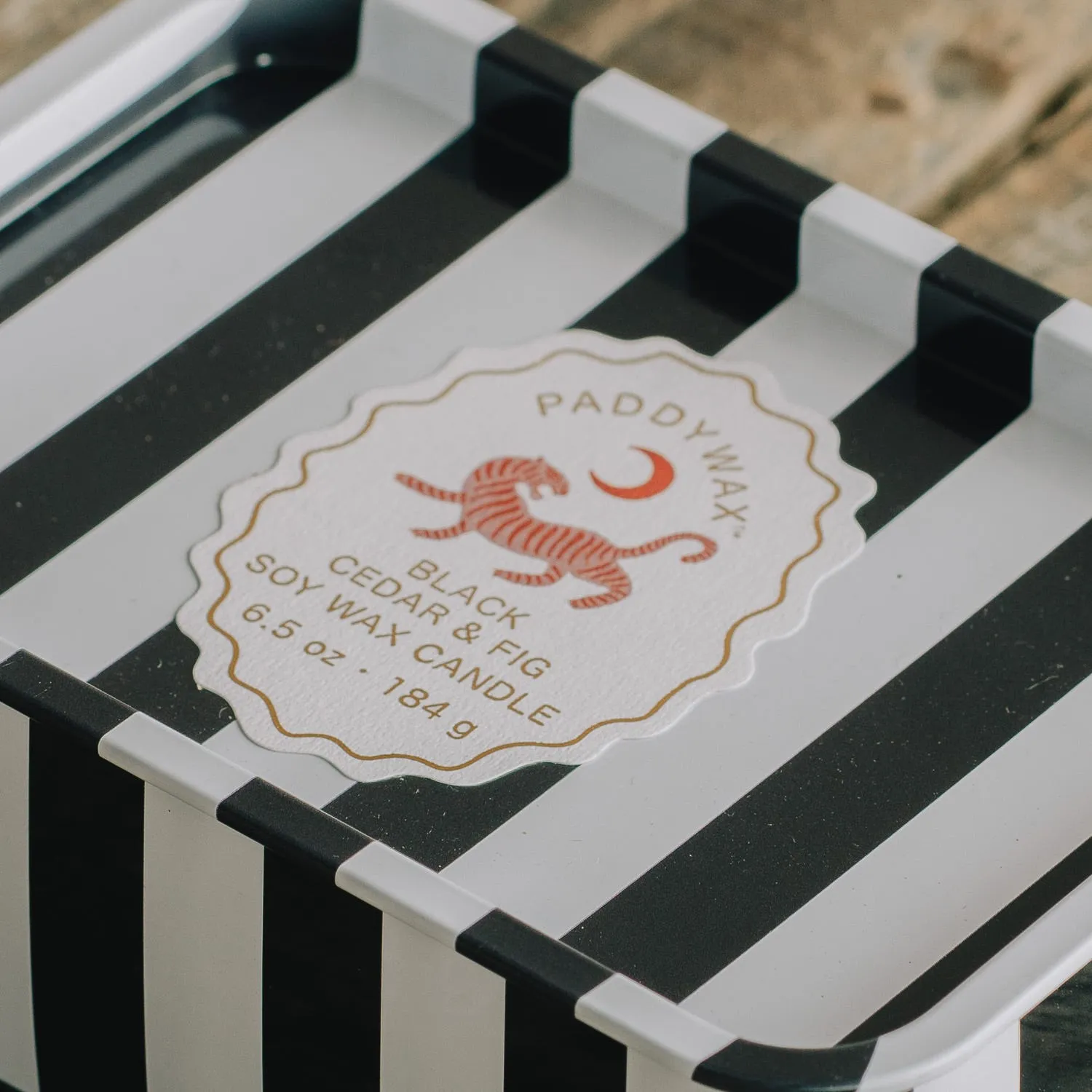 Tiger & Black Stripe Double Candle in Tin - Black