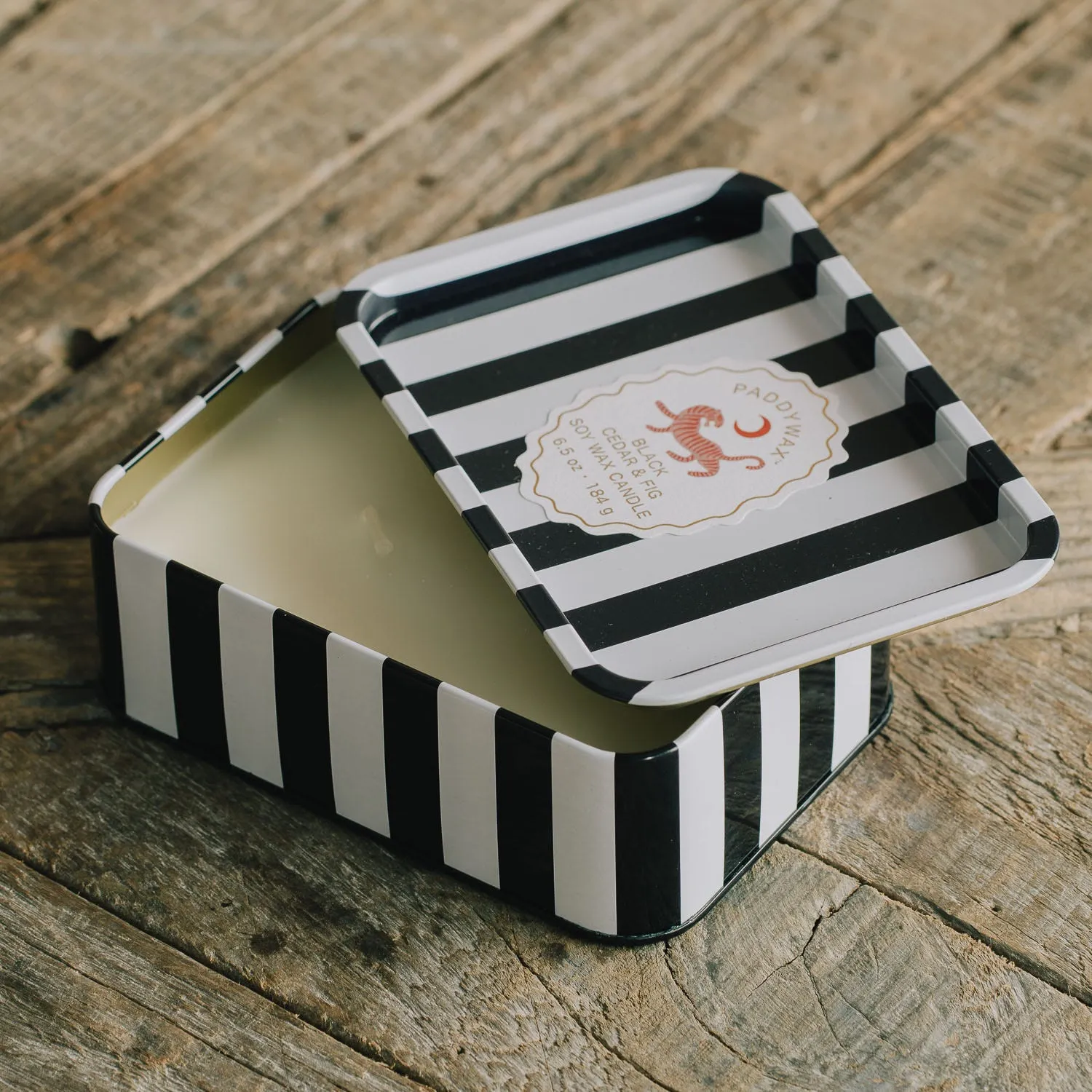 Tiger & Black Stripe Double Candle in Tin - Black